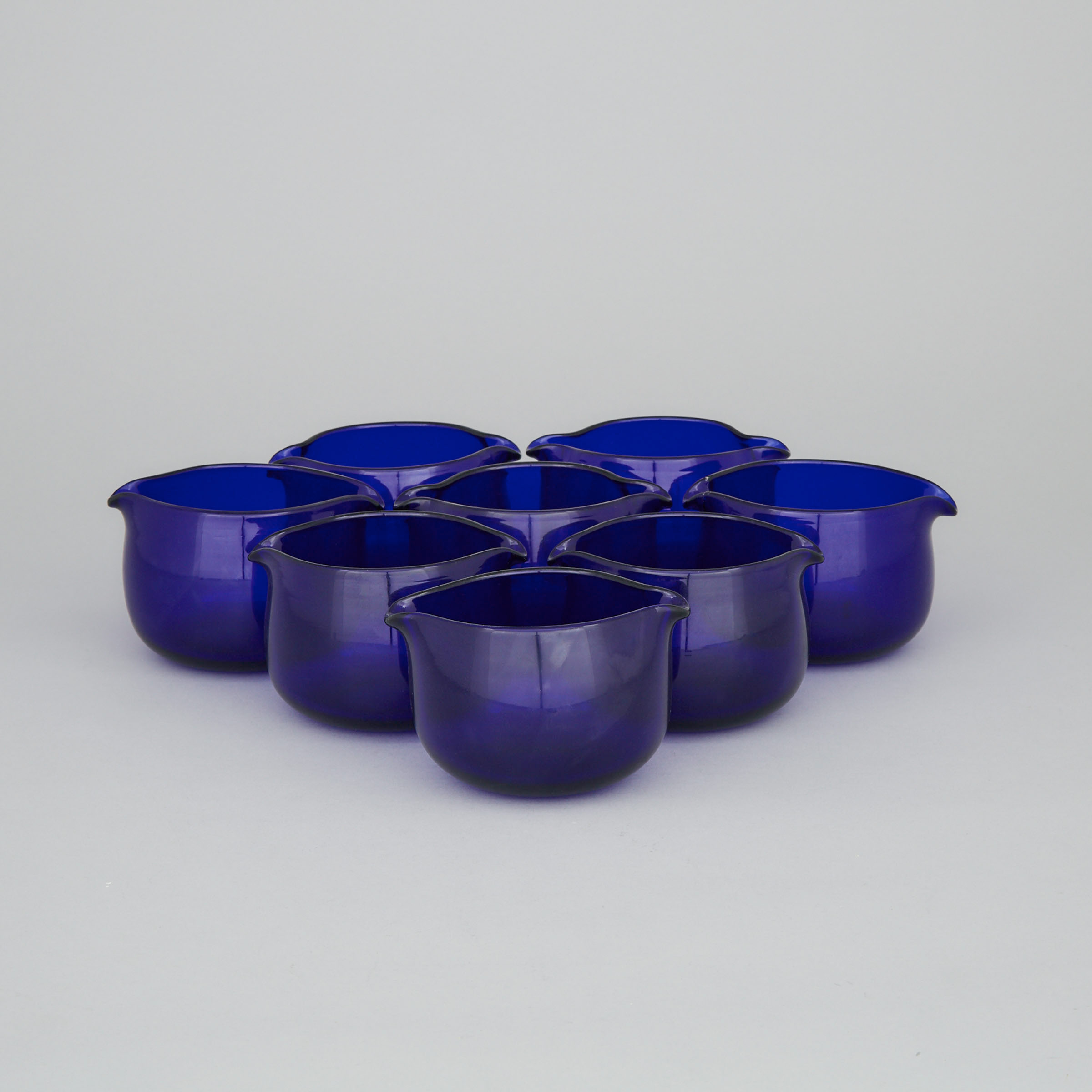 Eight English Blue Glass Rinsing Bowls, 19th century