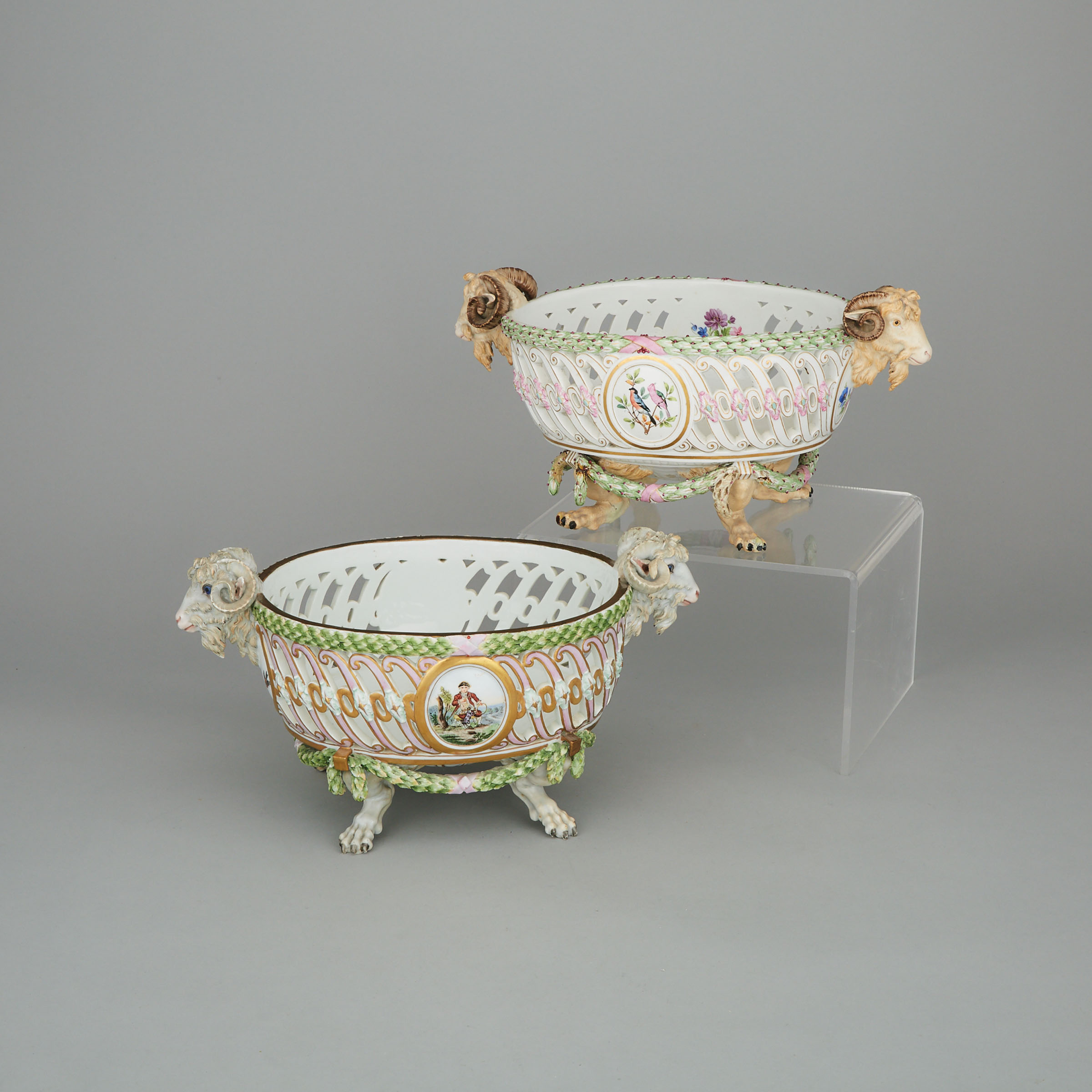 Two 'Meissen' Two-Handled Pierced Oval Baskets, late 19th century