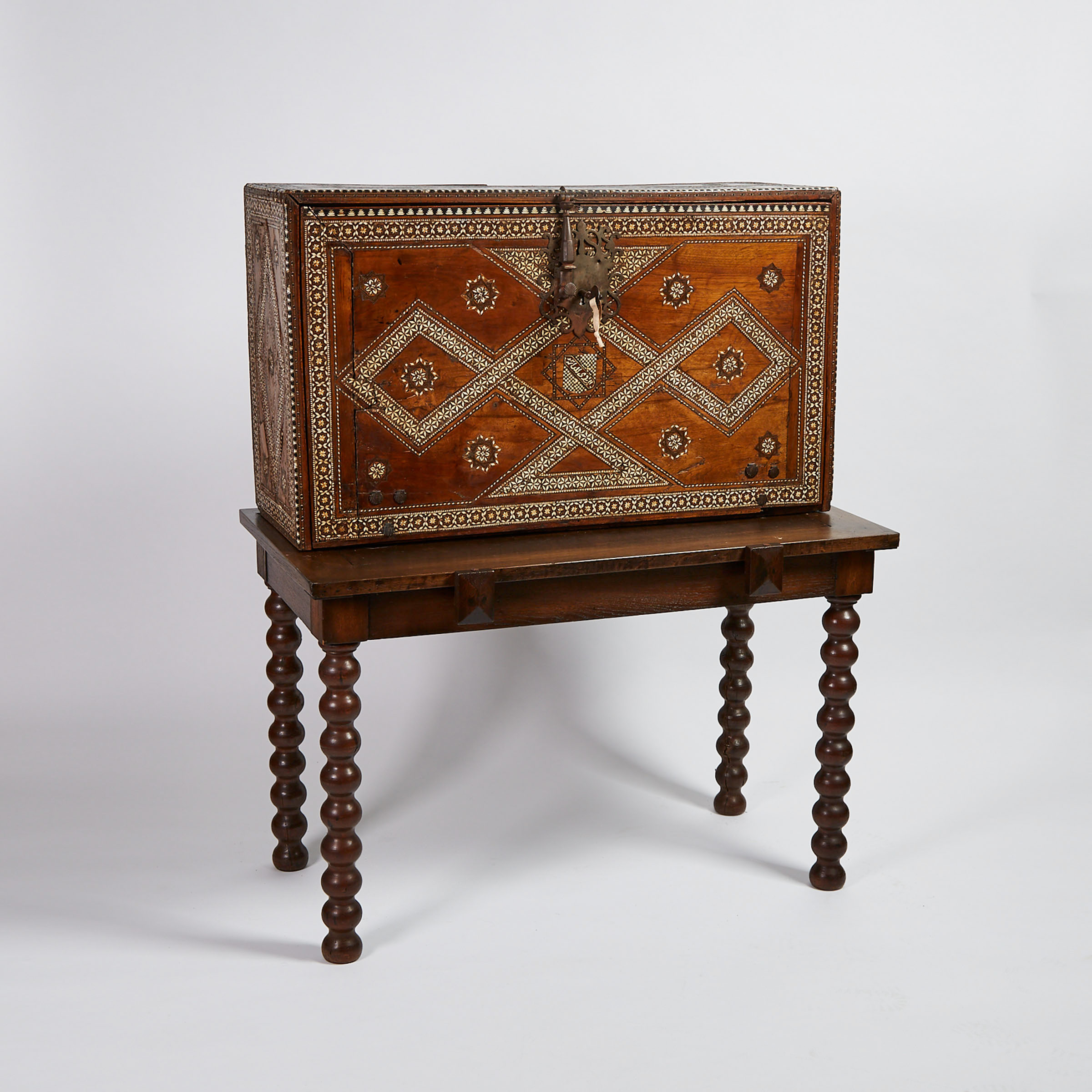 Spanish Walnut Vargueño Desk on Stand, 17th century and later