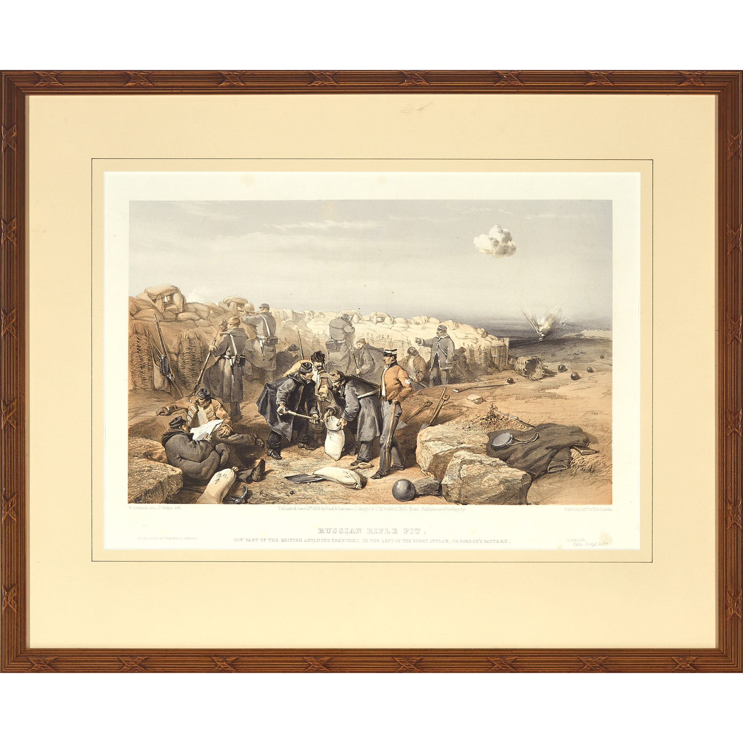 Pair of French Lithographs: Charge of the Heavy Cavalry Brigade and Russian Rifle Pit