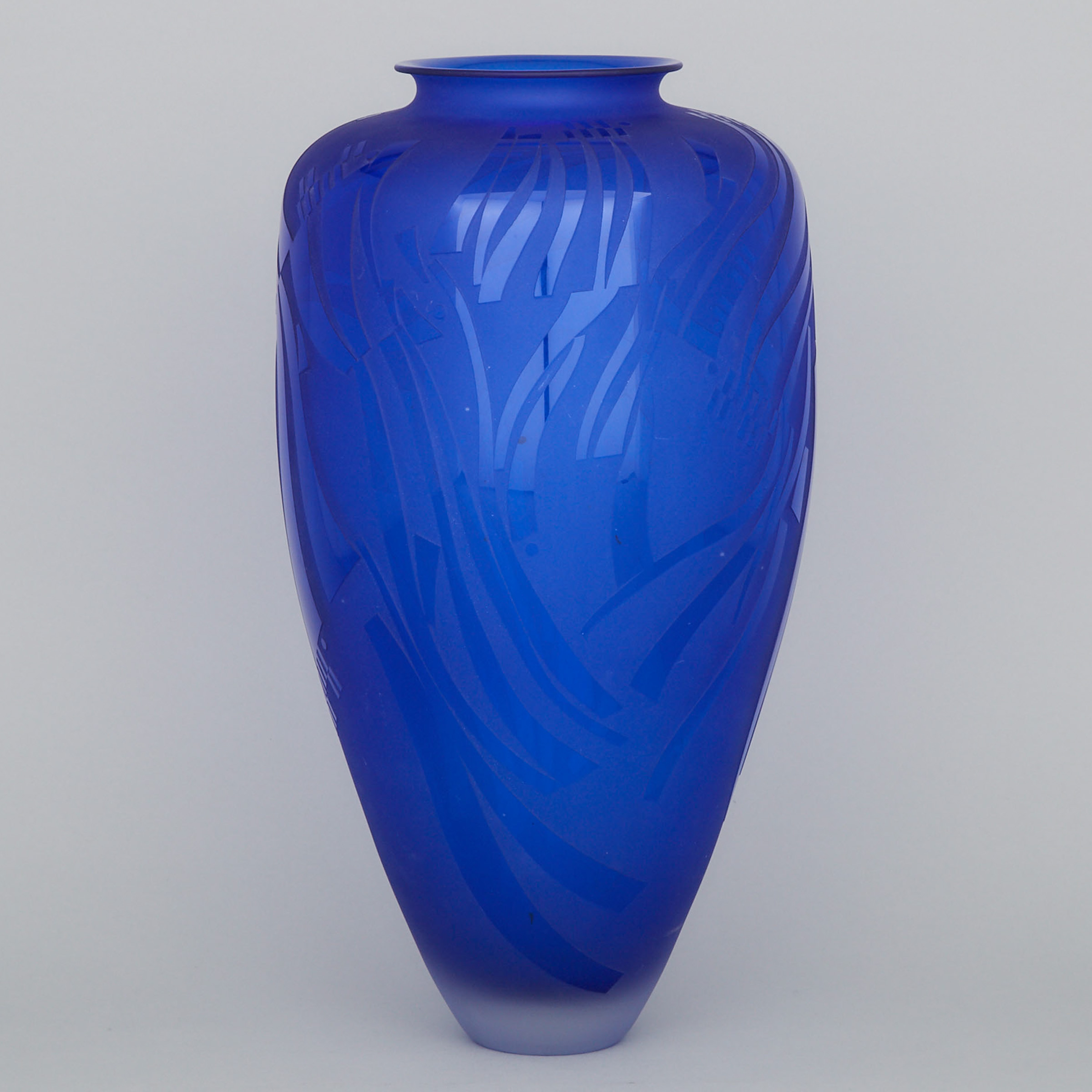 Heather Wood (Canadian, b.1953) and John Kepkiewicz (Canadian, b.1955), Etched Blue Glass Vase, 1988