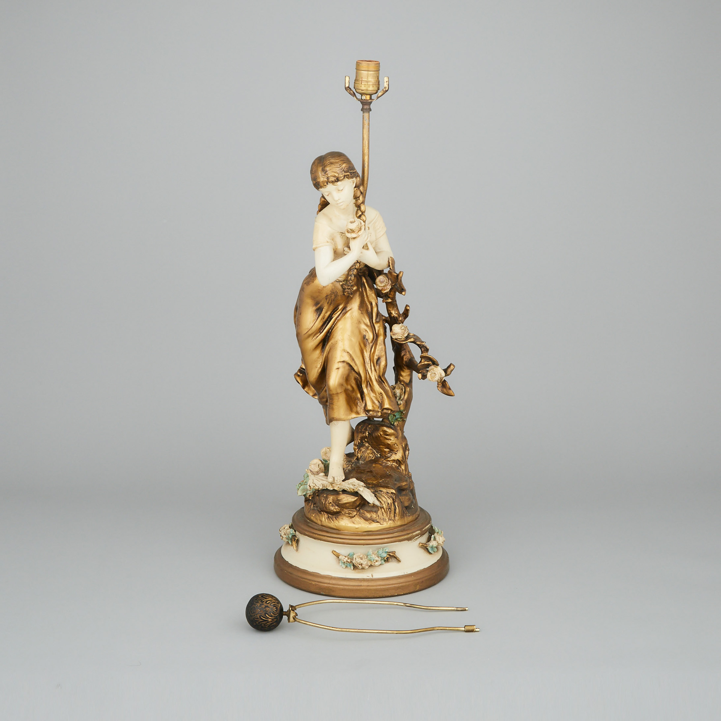 Painted and Gilt Metal Figural Table Lamp, after L & F Moreau, mid 20th century