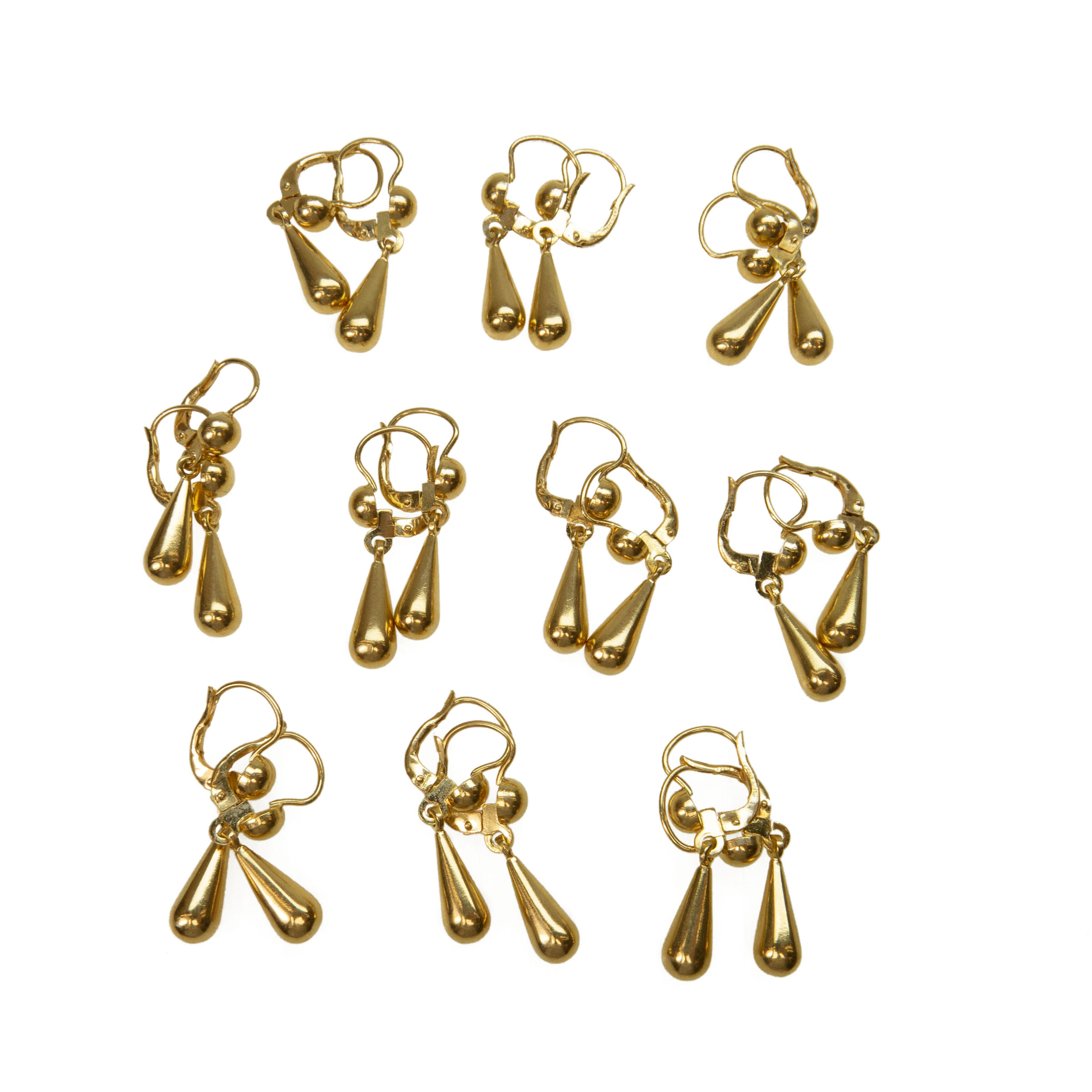 10 X Pairs Of 18K Yellow Gold Drop Earrings