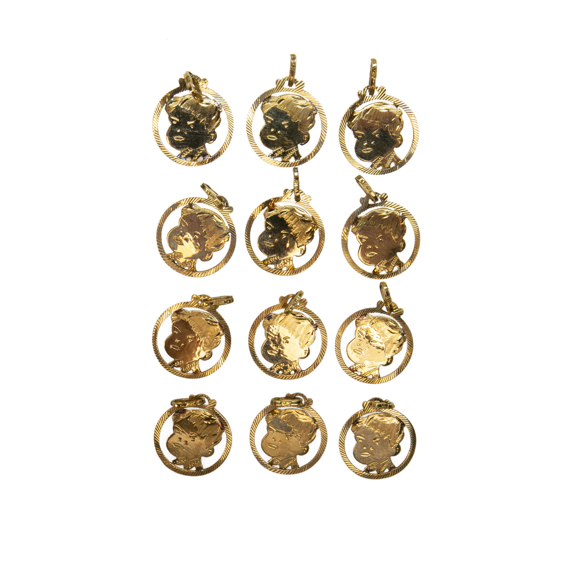 12 X 18K Yellow Gold Charms