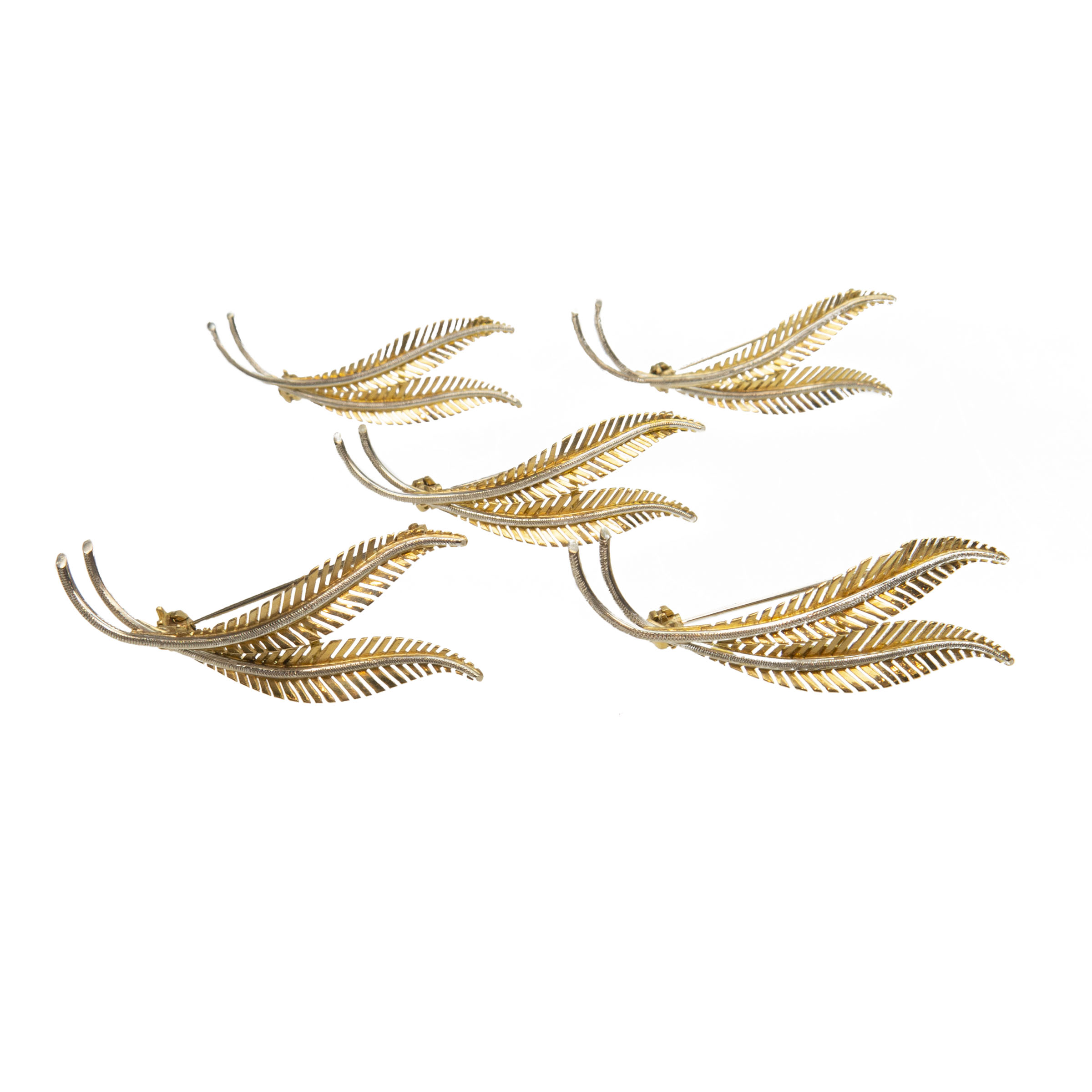 5 X 18K Yellow And White Gold Brooches