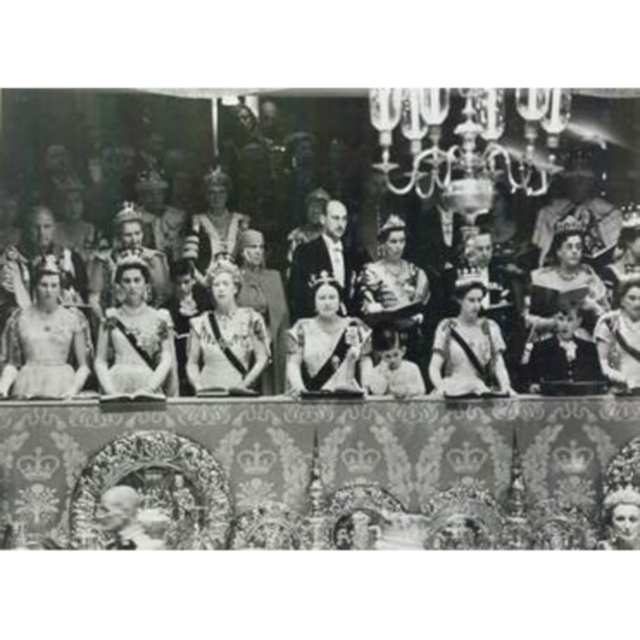 Queen Elizabeth II Coronation Silk Brocade 'Queensway' Pattern Fabric Swatch, 1953