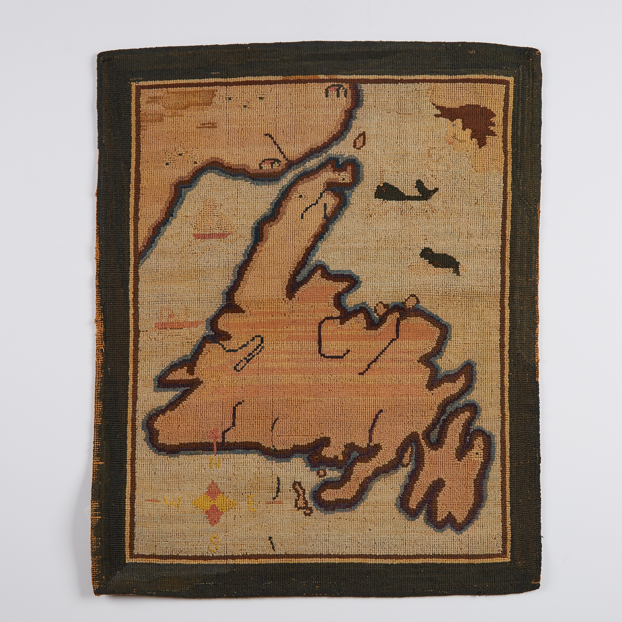 Grenfell Labrador Industries Map of Newfoundland Hooked Mat, c.1930