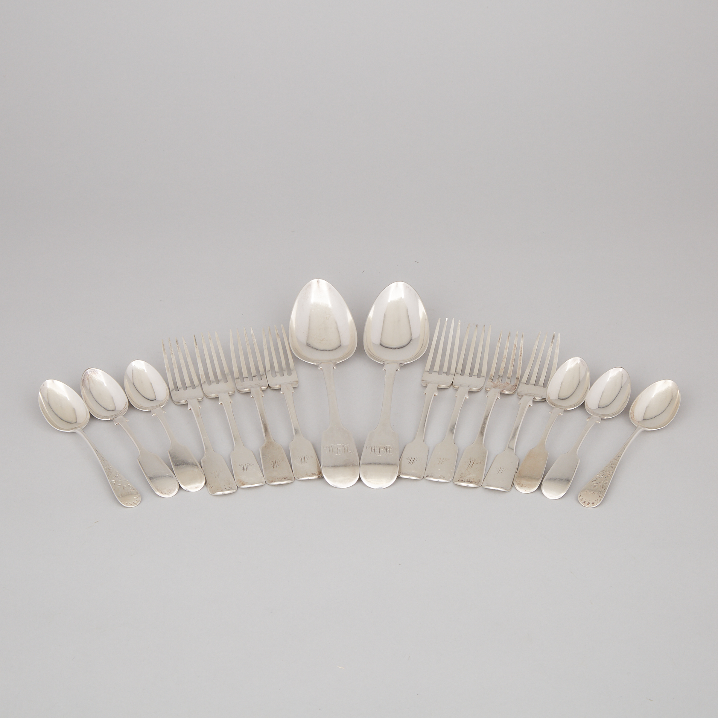 Group of Canadian Silver Mainly Fiddle Pattern Flatware, second half of the 19th century