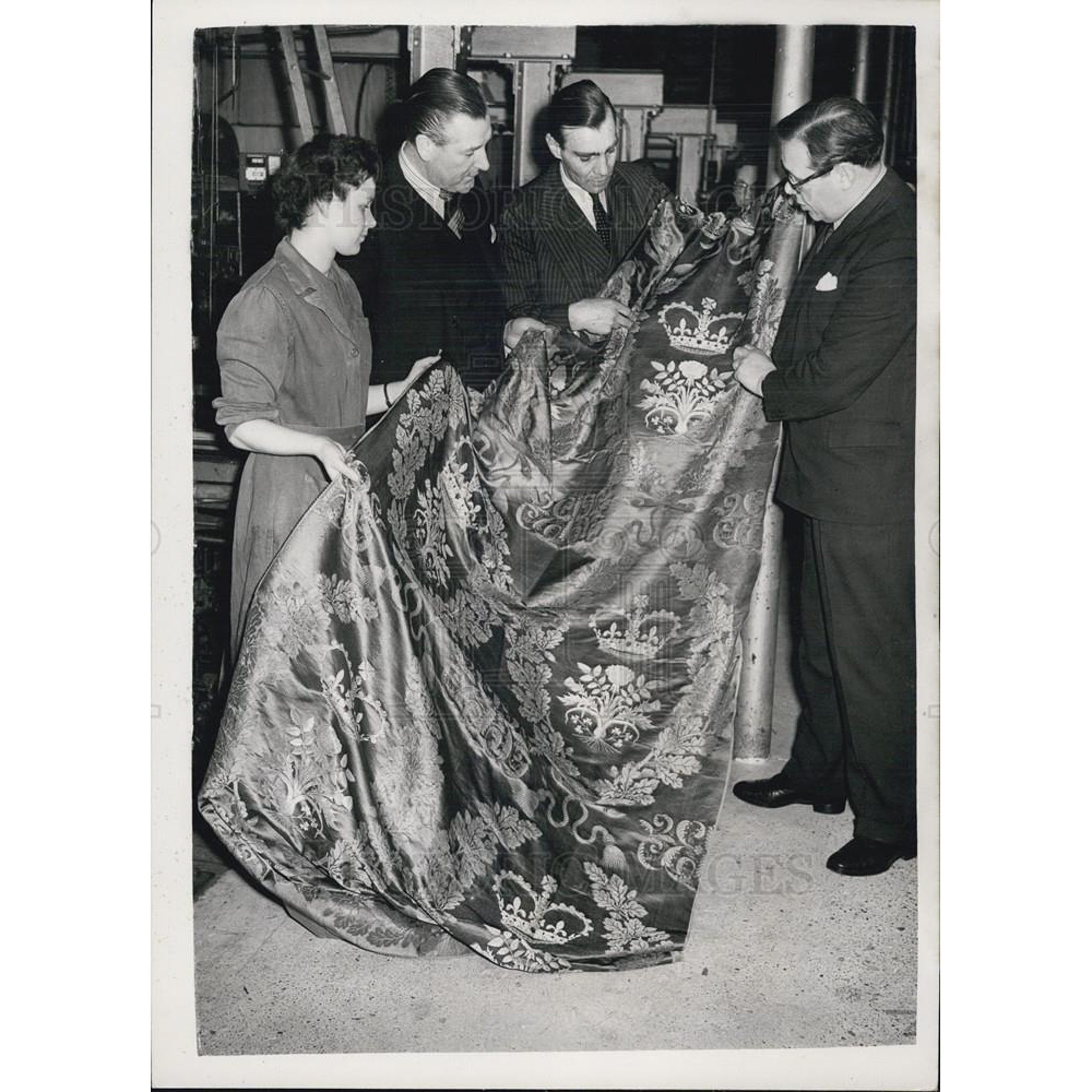 Queen Elizabeth II Coronation Silk Brocade 'Queensway' Pattern Fabric Swatch, 1953