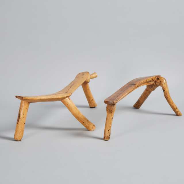 Two Kenyan Carved Branch Stools, East Africa