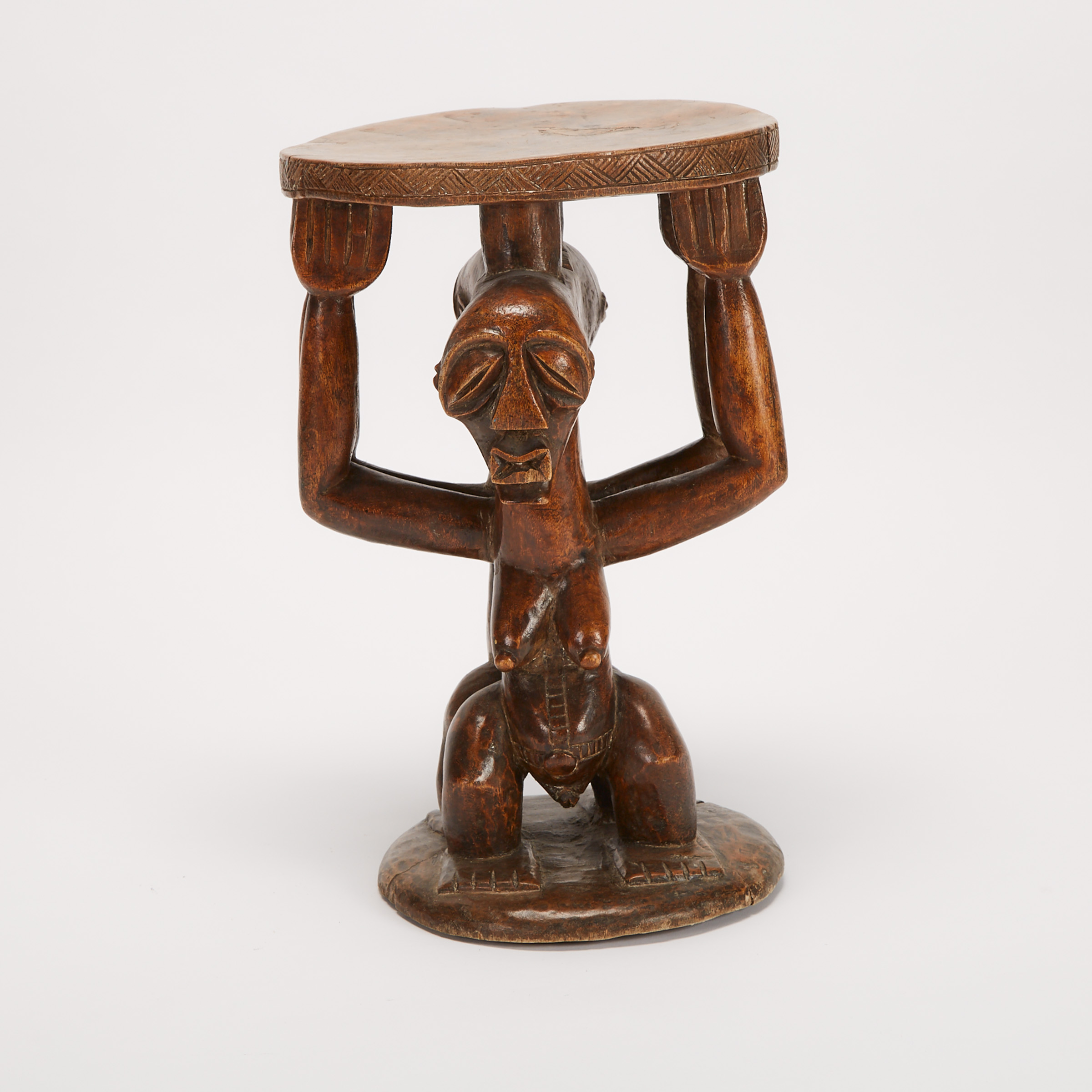 Songye Carved Wood Figural Stool, Democratic Republic of Congo, Central Africa