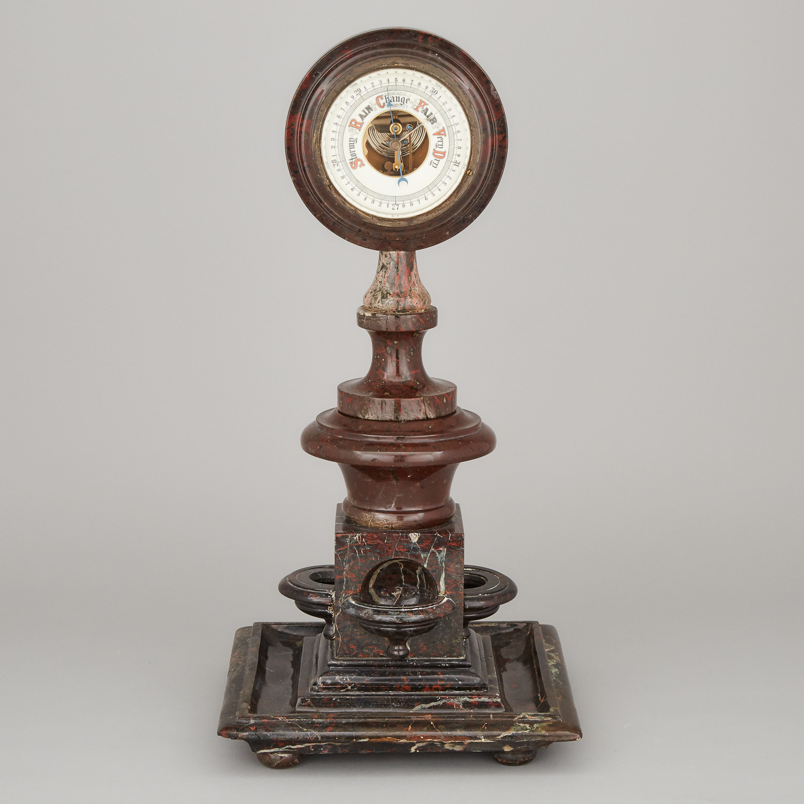 Turned and Moulded Marble Bank Barometer, c.1910