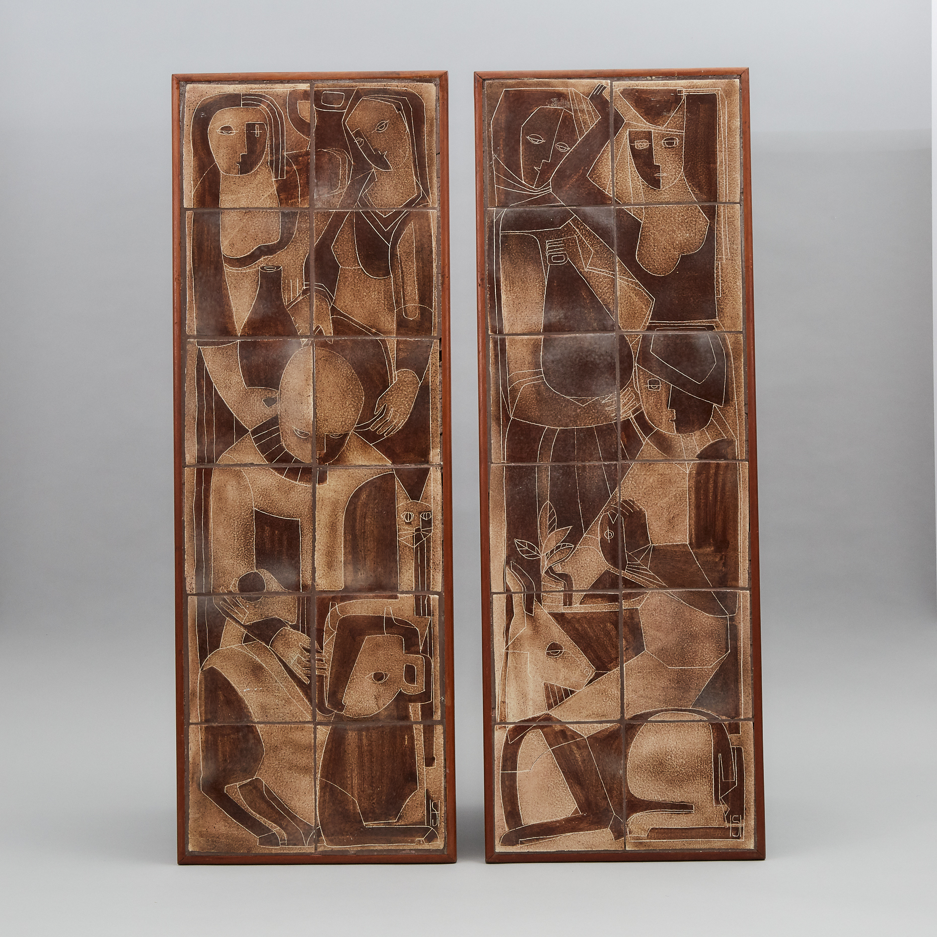 Pair of Brooklin Pottery Rectangular Tile Panels, Theo and Susan Harlander, c.1970