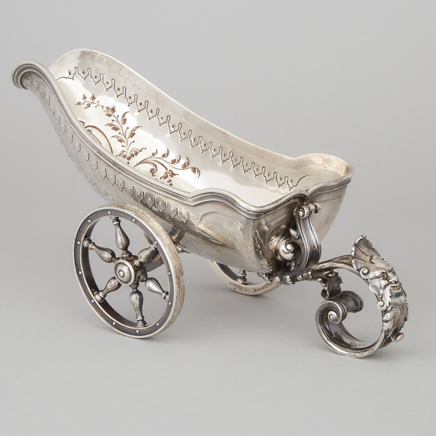 French Silver Wine Bottle Carriage, c.1900