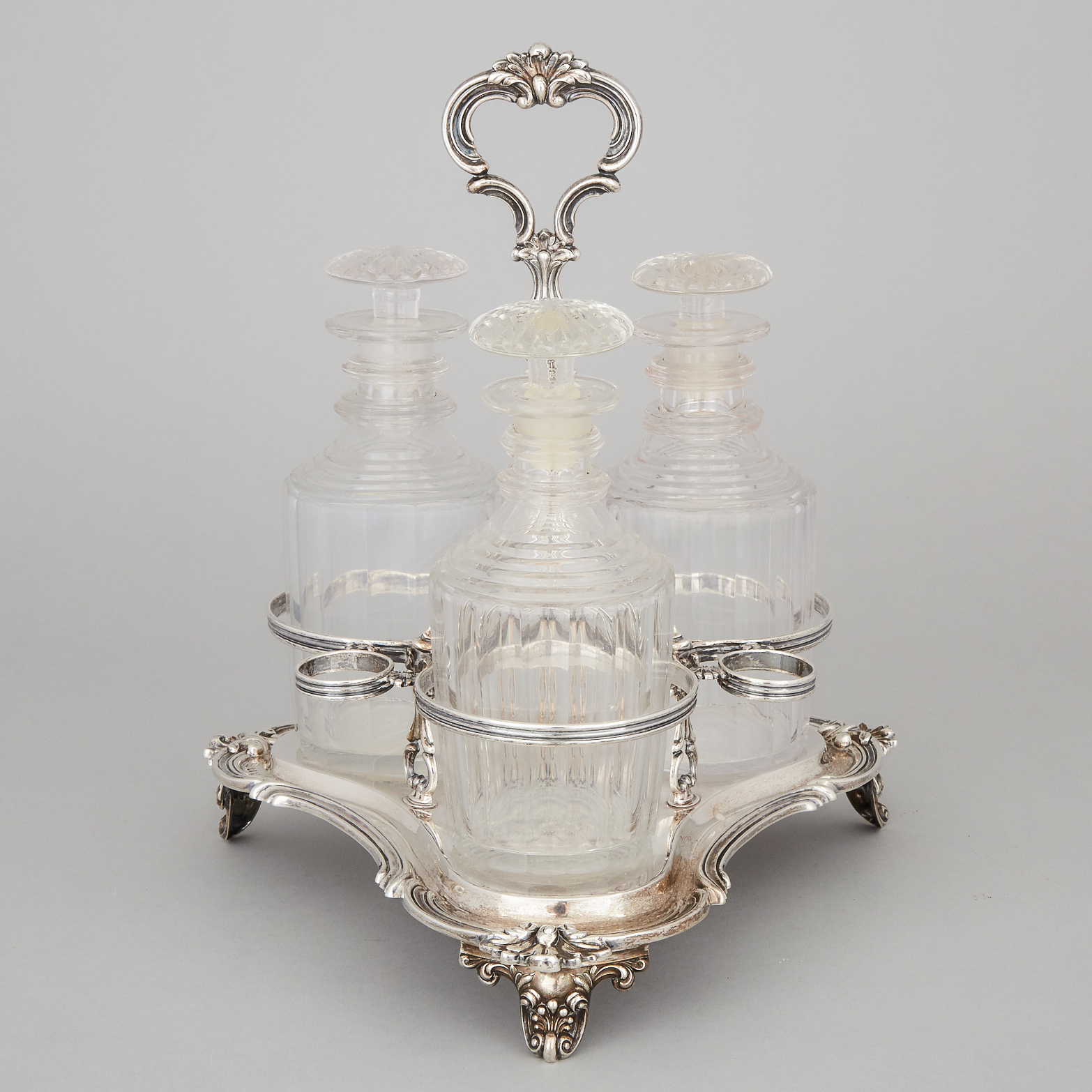 Early Victorian Silver Three-Bottle Tantalus, Joseph & Albert Savory, London, 1837