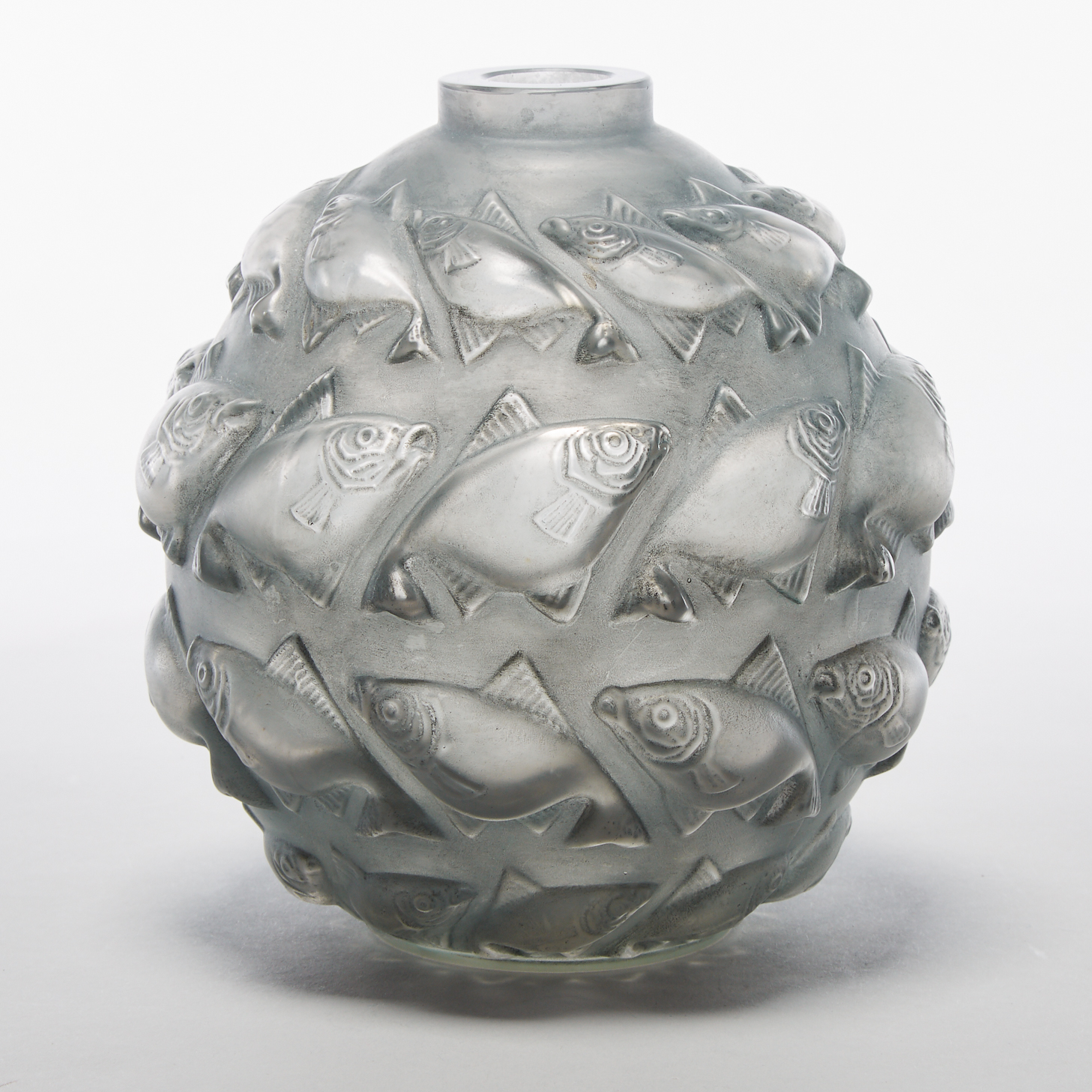 'Camaret', Lalique Moulded, Frosted and Enameled Glass Vase, c.1930