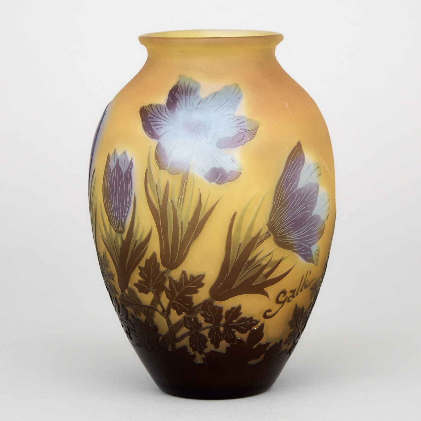 Gallé Pasque Flower Cameo Glass Vase, c.1900