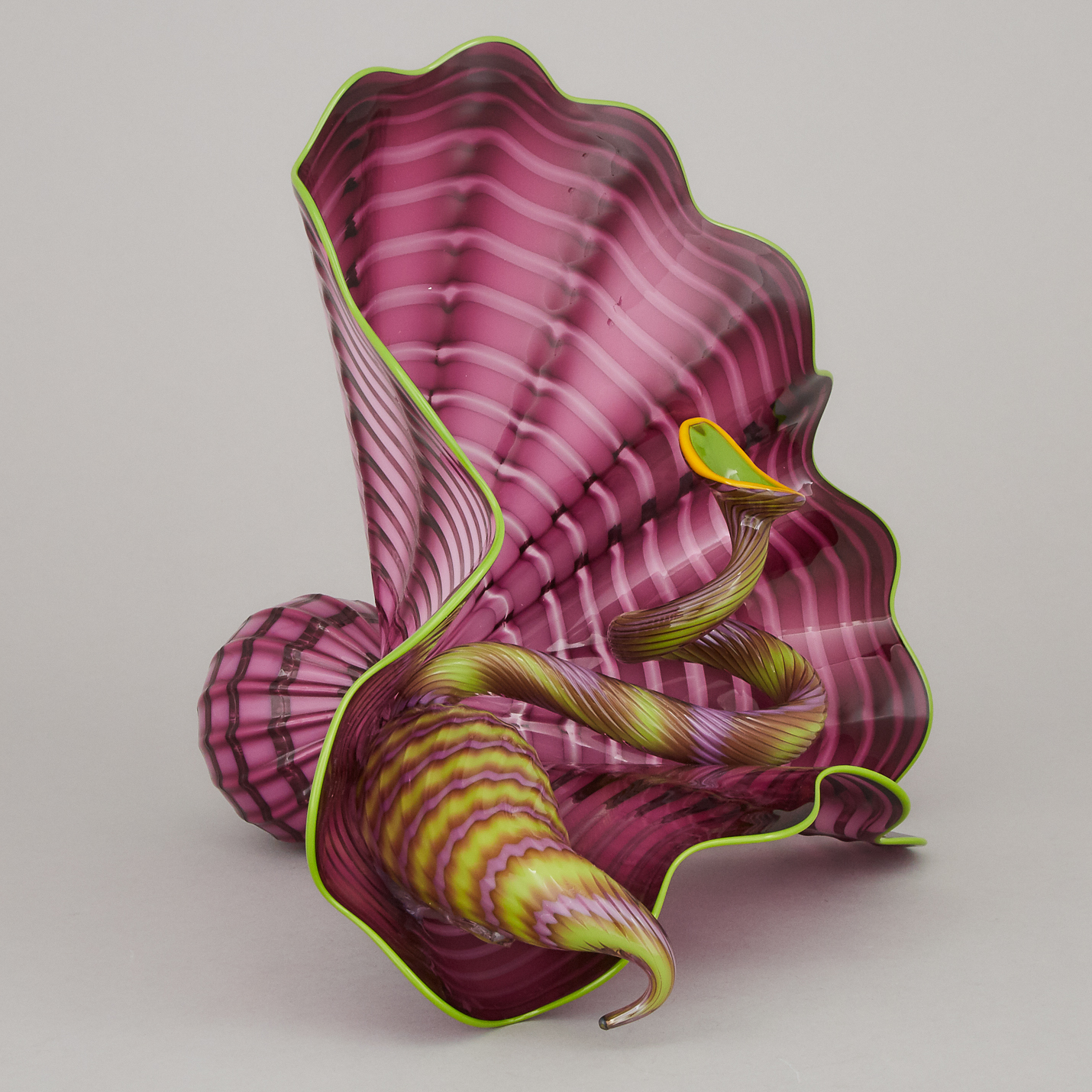 Dale Chihuly (American, b.1941), Amethyst Persian Glass Group with Green and Yellow Lip Wraps, 2005