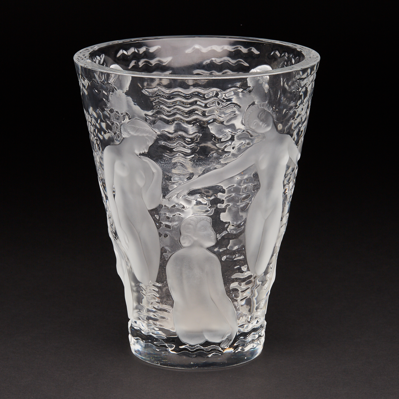 ‘Ondines’, Lalique Moulded and Partly Frosted Glass Vase, post-1945