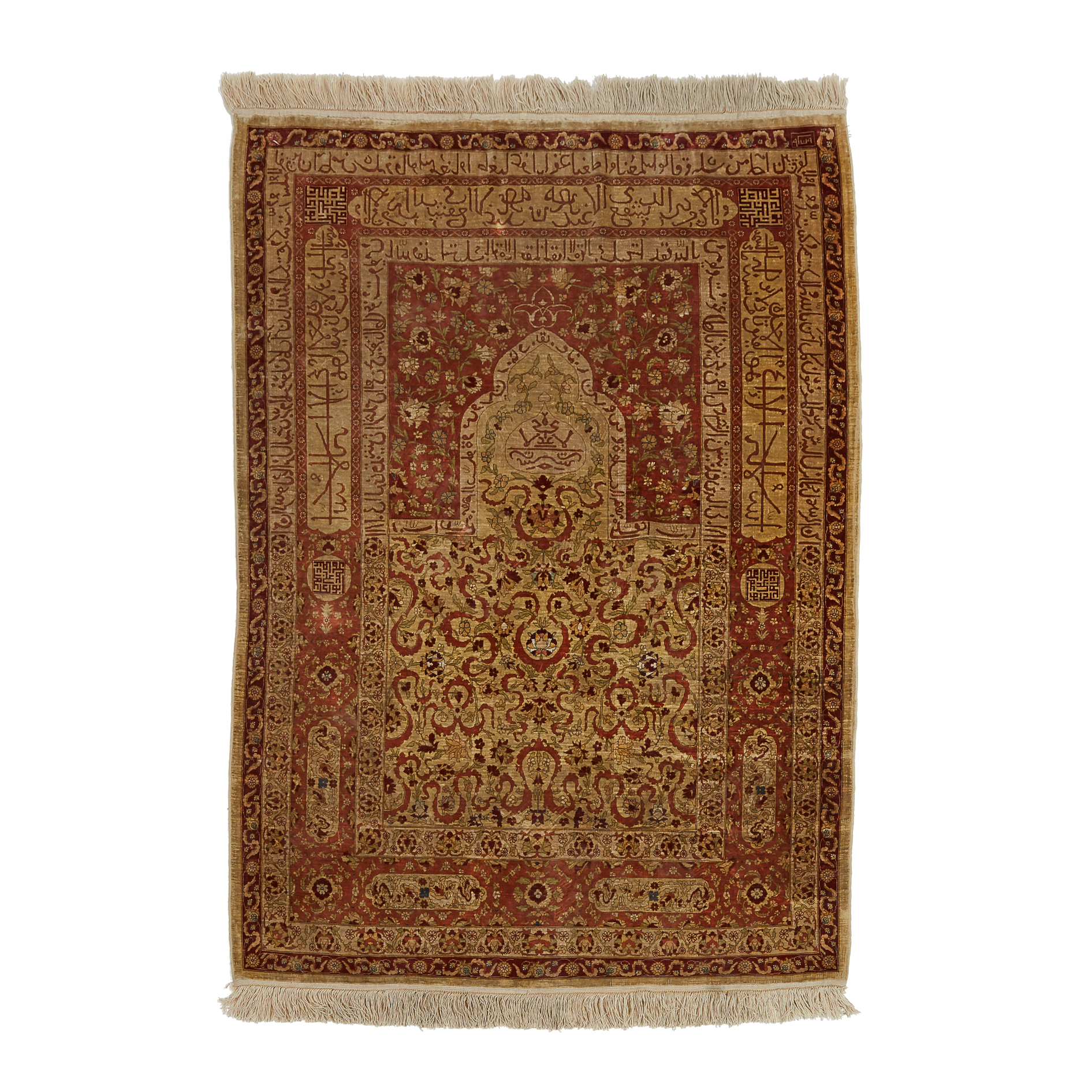 Fine Hereke Style Silk Prayer Rug, mid to late 20th century