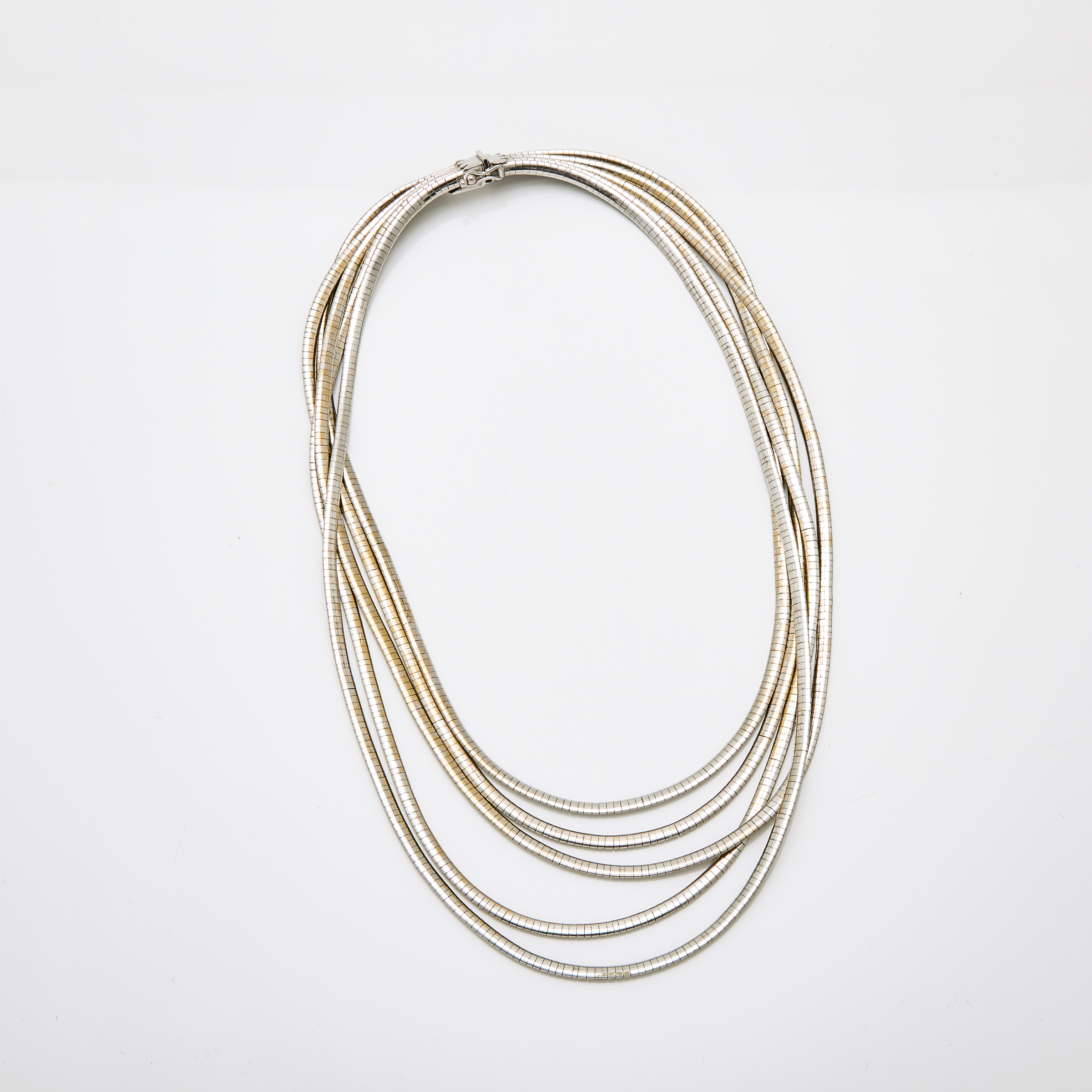 18k White Gold 5-Strand Flat Link Necklace