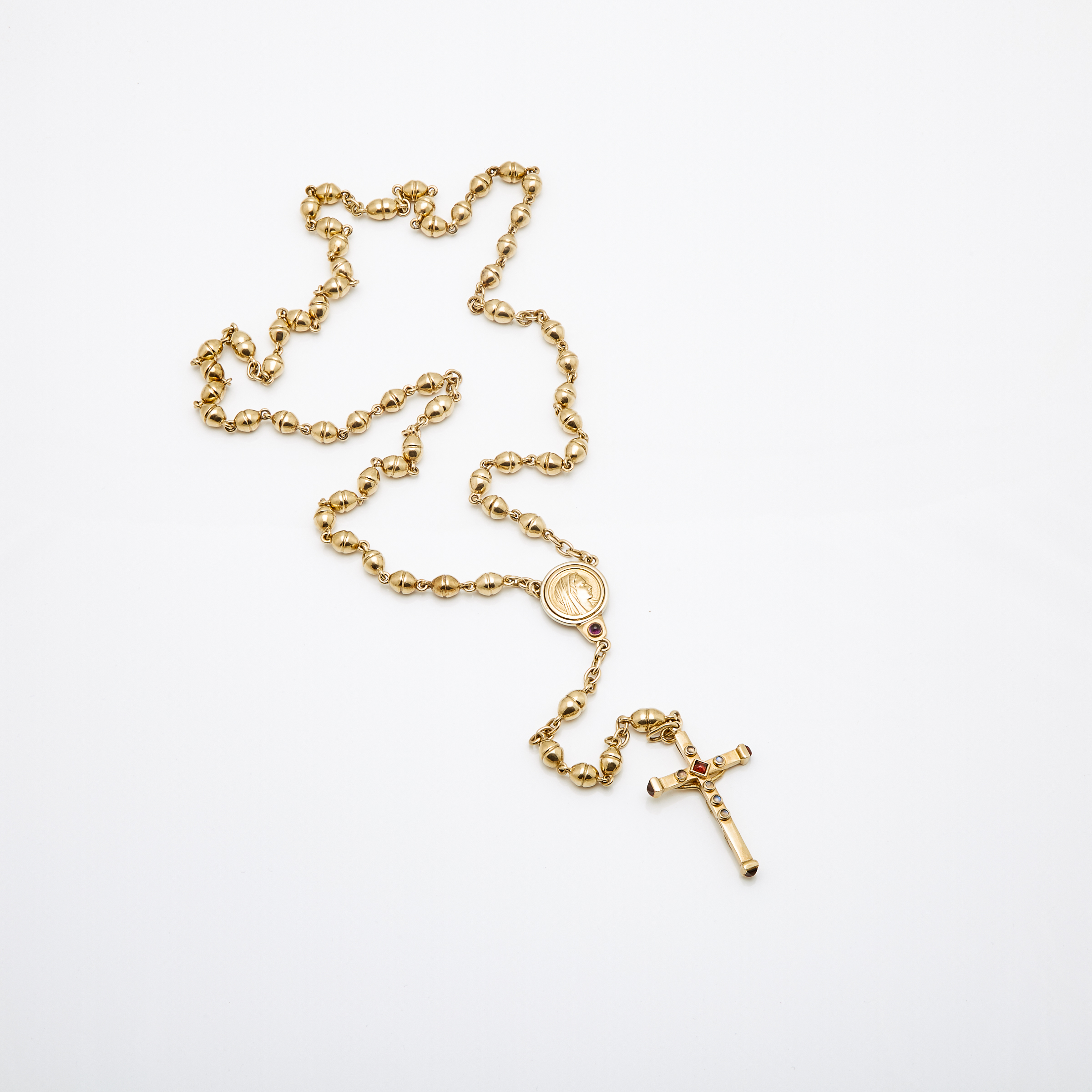 English 9k Yellow Gold Rosary Bead Necklace