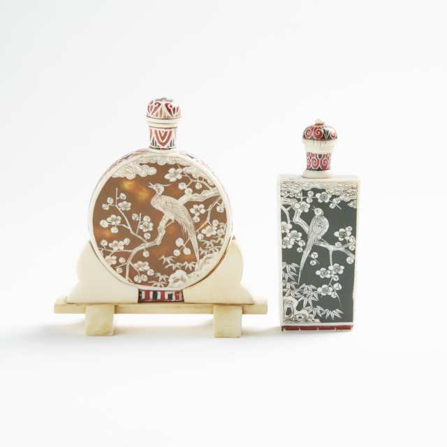 Two Polychrome Ivory Snuff Bottles, Late 19th/Early 20th Century