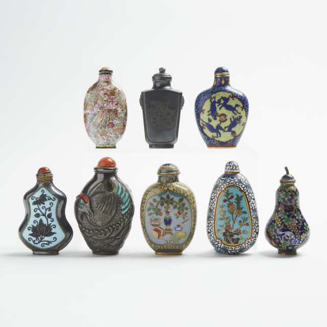 A Group of Eight Metal Snuff Bottles, Late 19th/20th Century