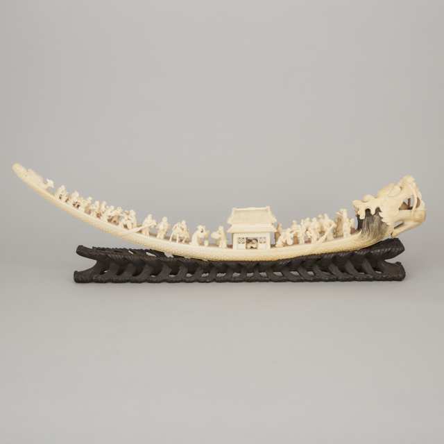 An Ivory Carved Dragon Boat, Early 20th Century
