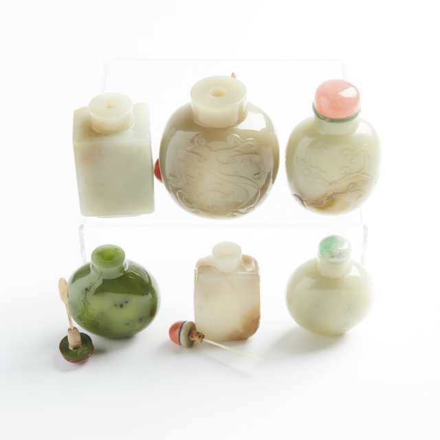 A Group of Six Jade Snuff Bottles, 19th/20th Century