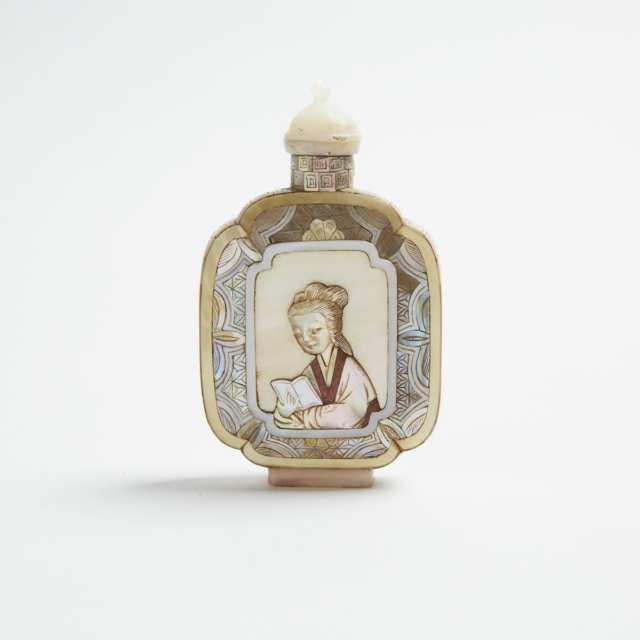 A Mother-of-Pearl Snuff Bottle, Qianlong Mark, 19th Century