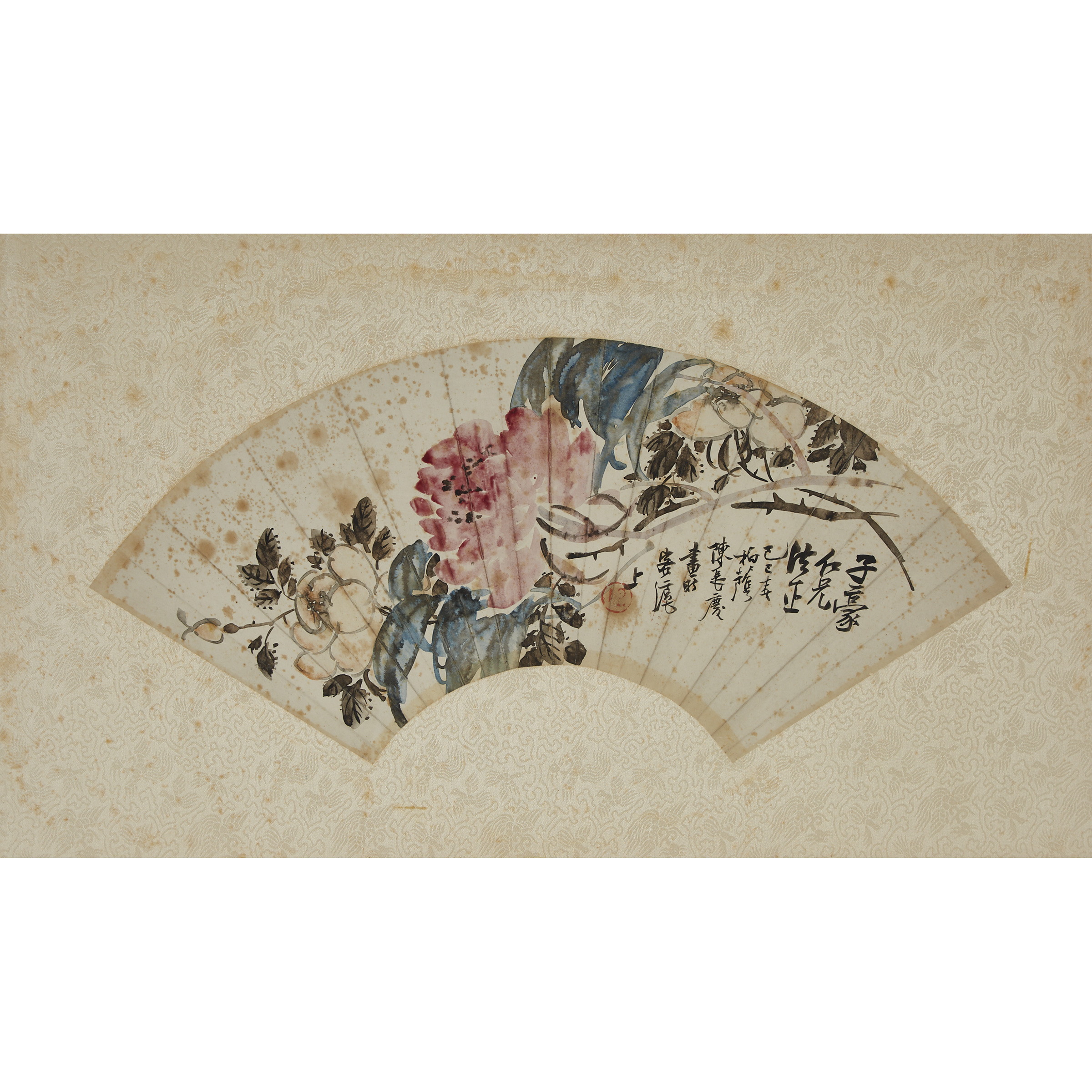 Two Fan Paintings of a Landscape and Flowers, Late Qing/Early Republican Period 