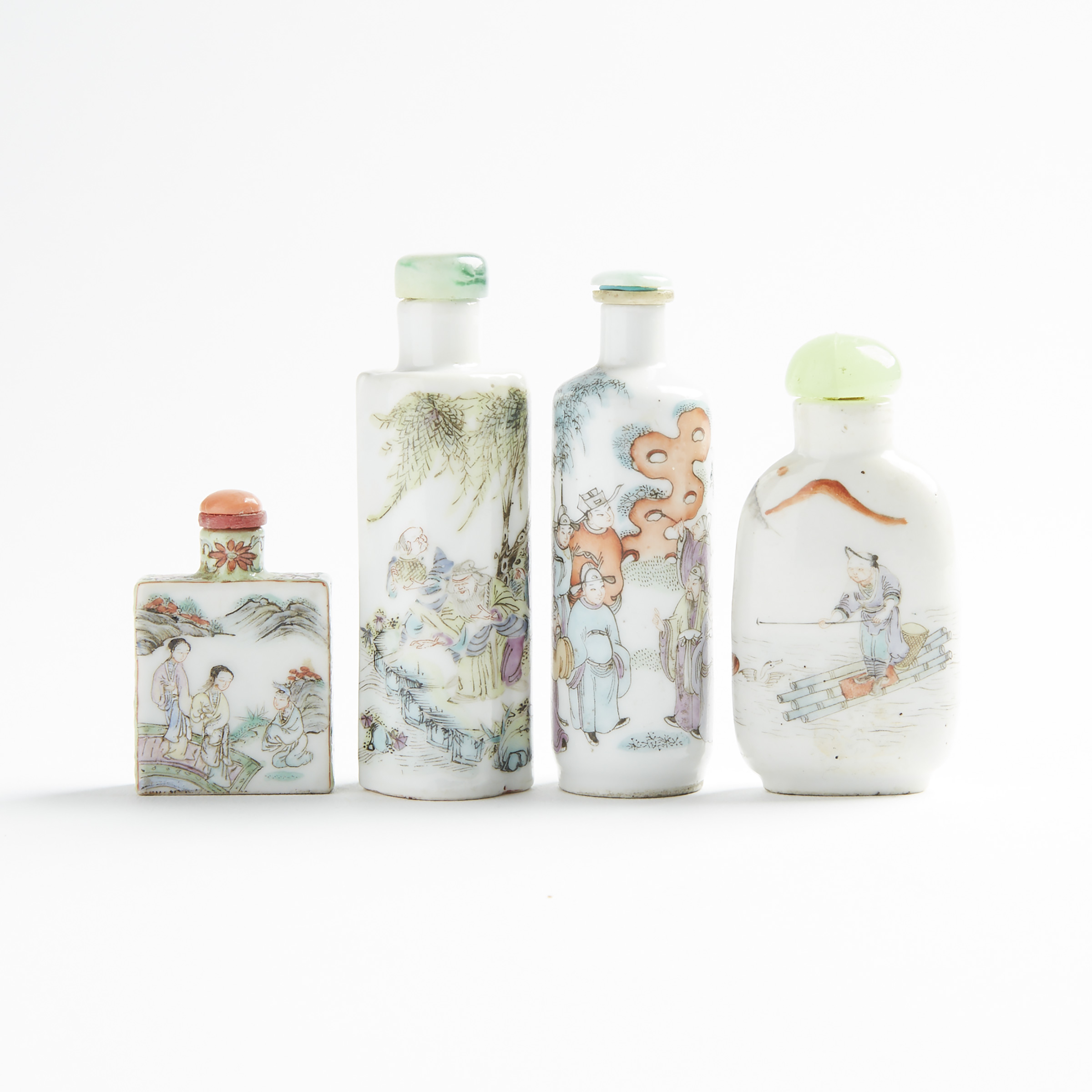 A Group of Four Famille Rose Porcelain Snuff Bottles, 19th Century