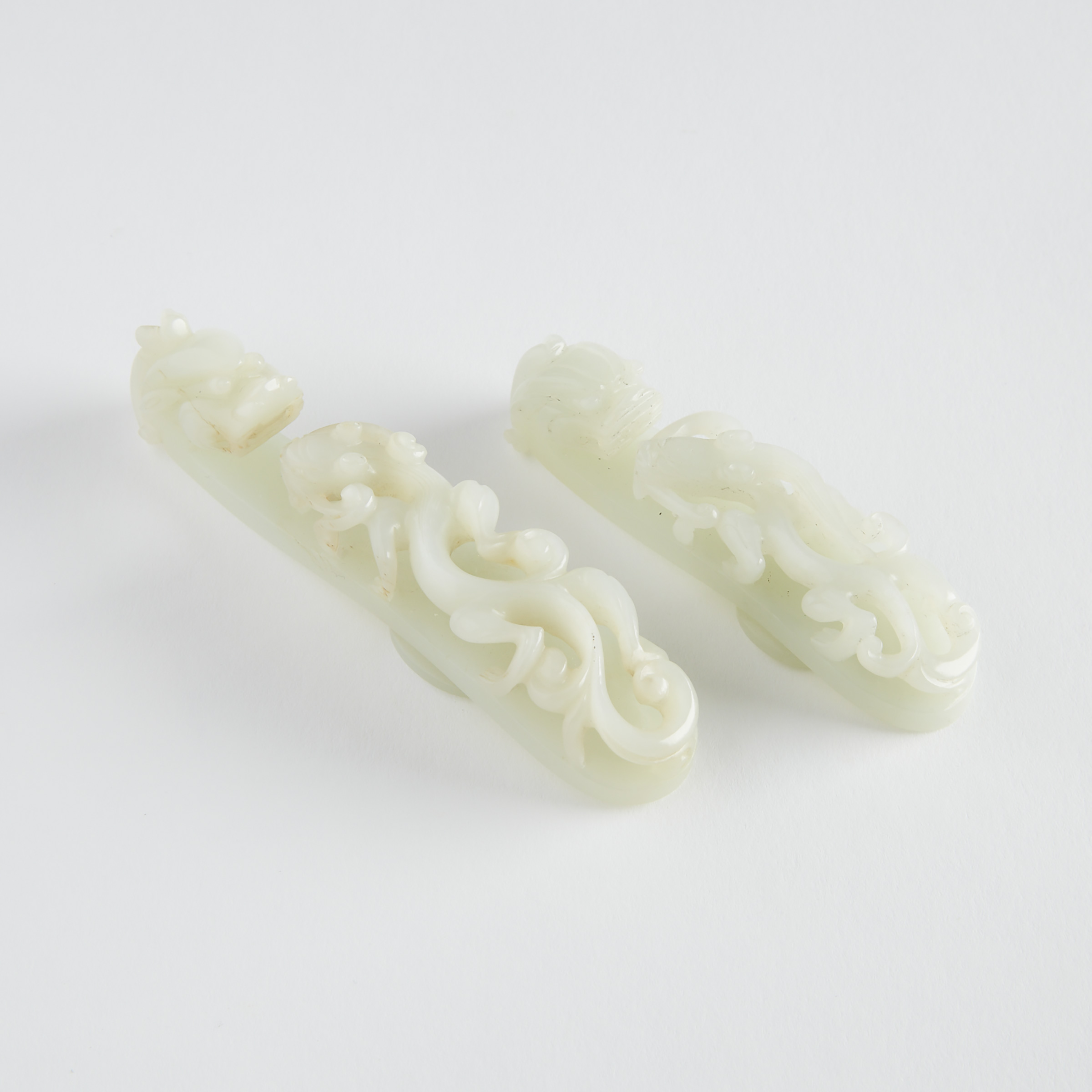Two White Jade Belt Hooks, Late Qing Dynasty