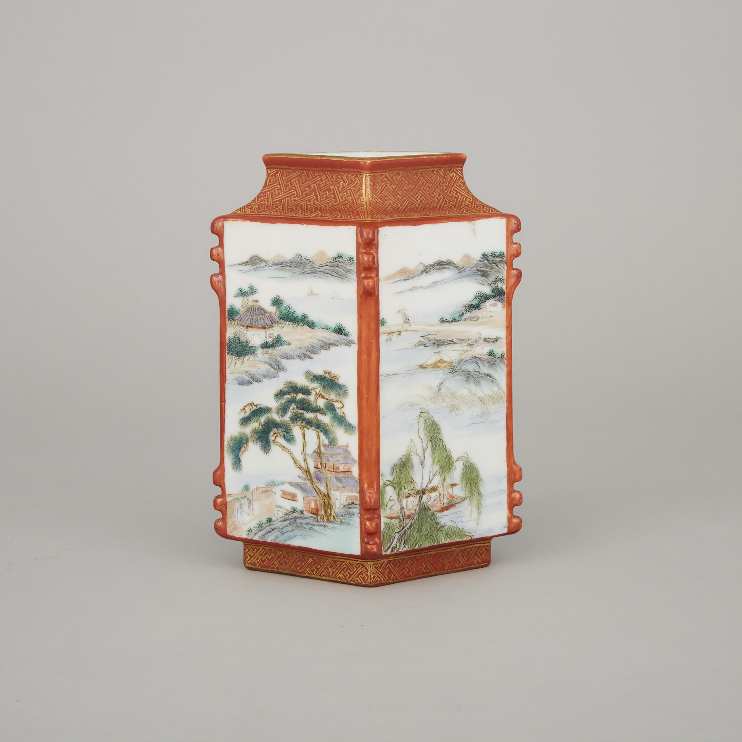 A Rectangular 'Landscape' Porcelain Vase, Republican Period 