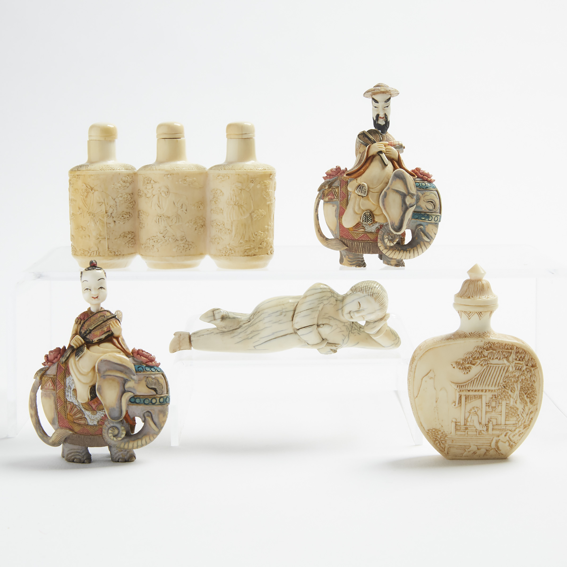 A Group of Five Ivory Snuff Bottles, 19th/Early 20th Century