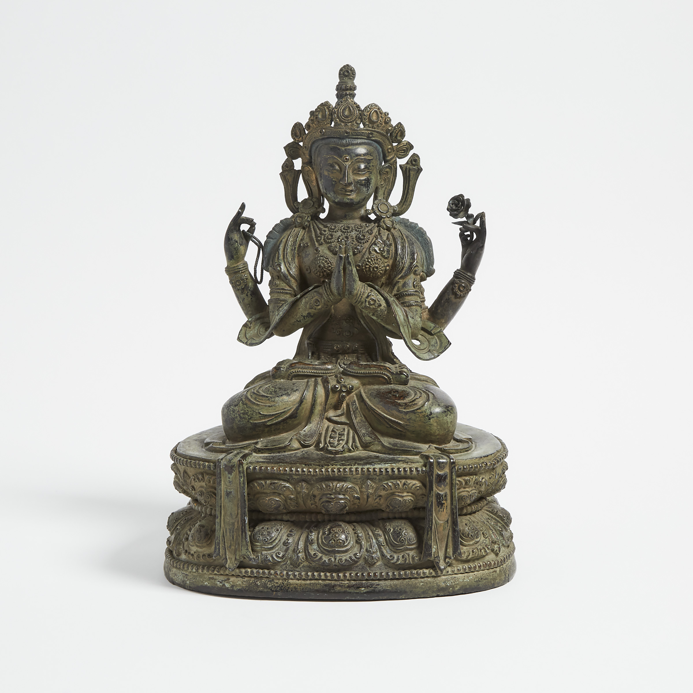 A Sino-Tibetan Bronze Seated Figure of Shadakshari Lokeshvara Buddha, 18th Century or Later