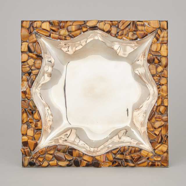 Mexican Silver Plated and Tiger-Eye Centrepiece, Pedro Castillo, Taxco, mid-20th century