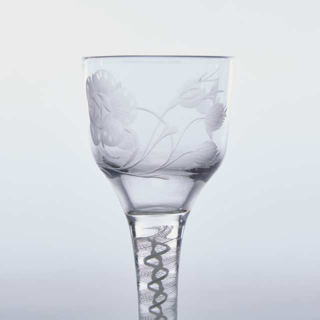 Jacobite Engraved Opaque Twist Stemmed Wine Glass, c.1760