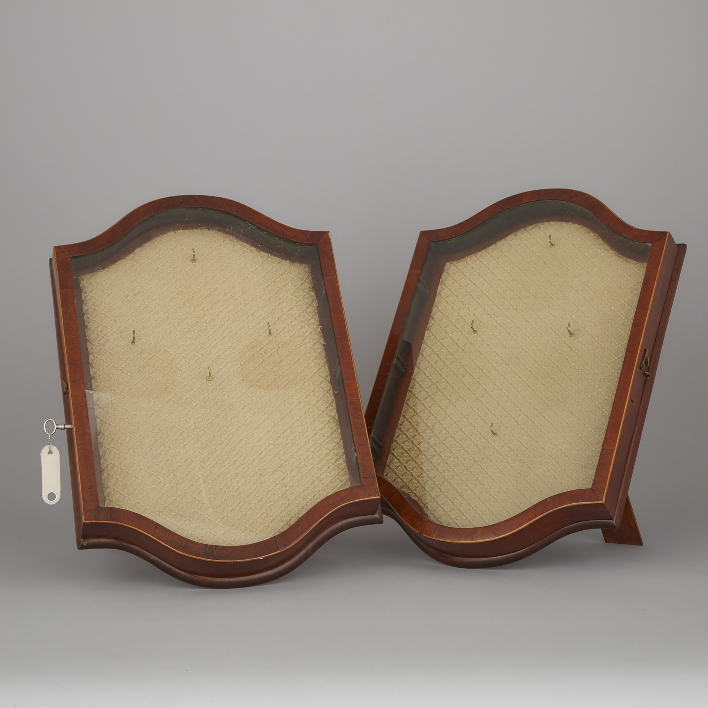 Pair of Edwardian Satinwood Strung Mahogany Table Top Display Cases, ealry 19th century
