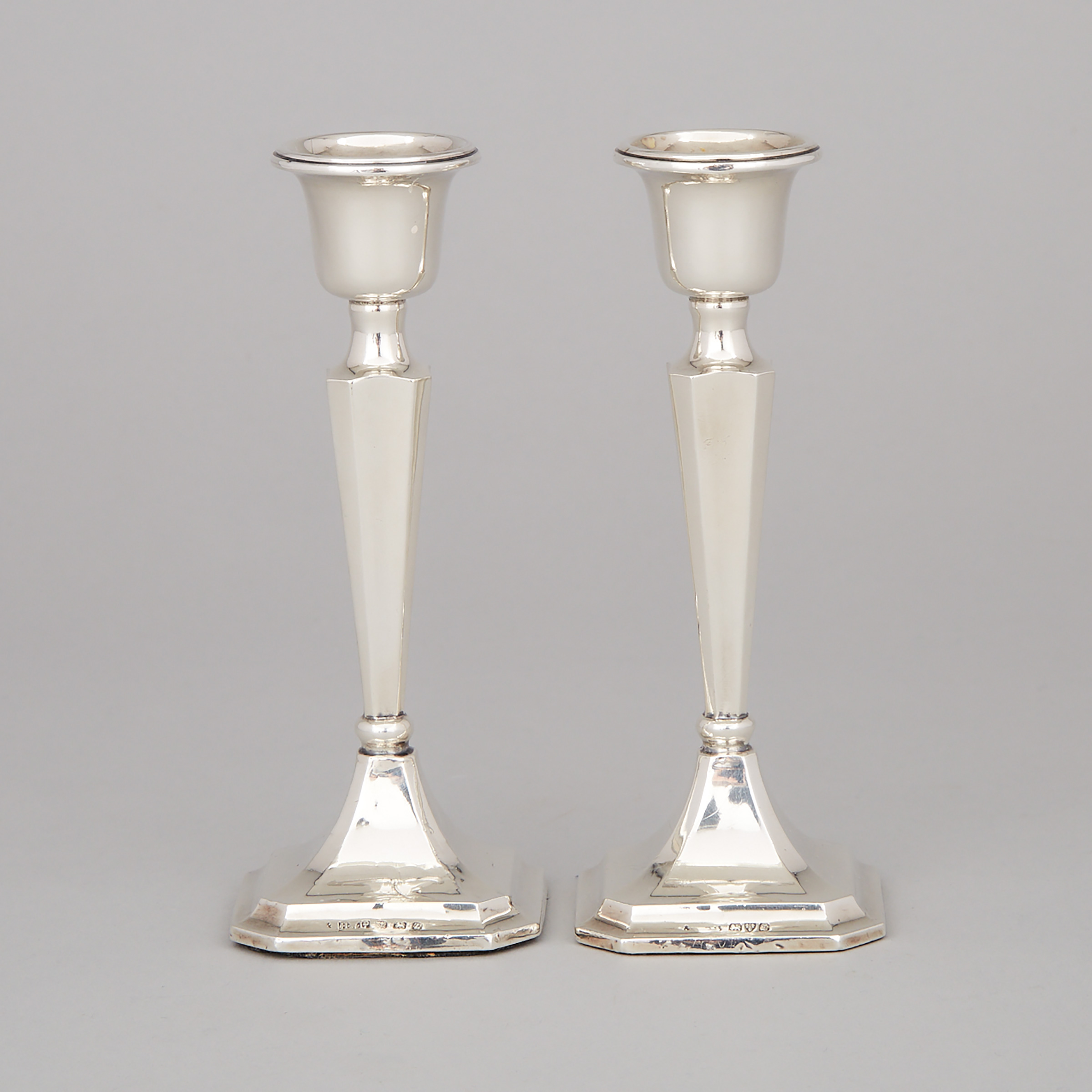 Pair of English Silver Desk Candlesticks, Birmingham, 1924 and Chester, 1925