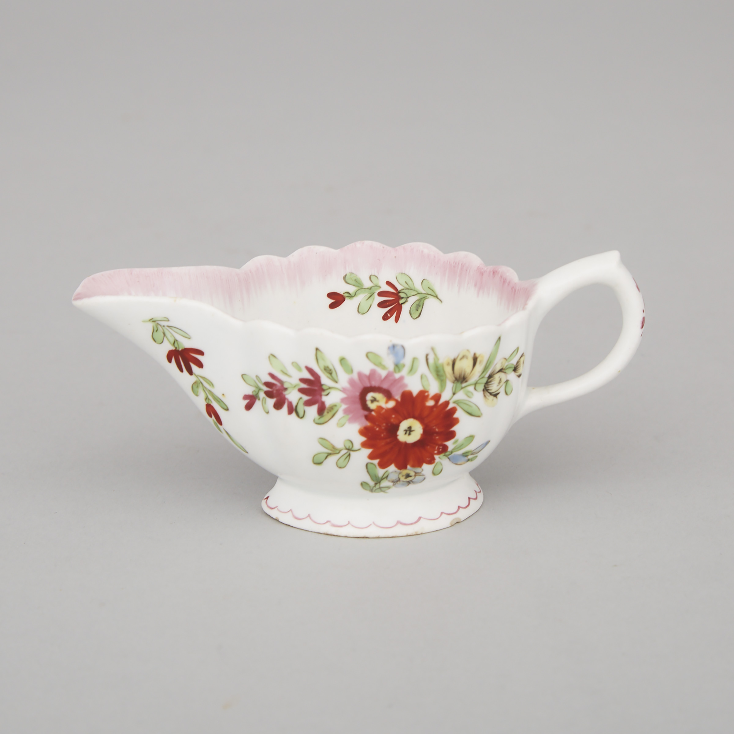 Bow Polychrome Floral Decorated Cream Boat, c.1765