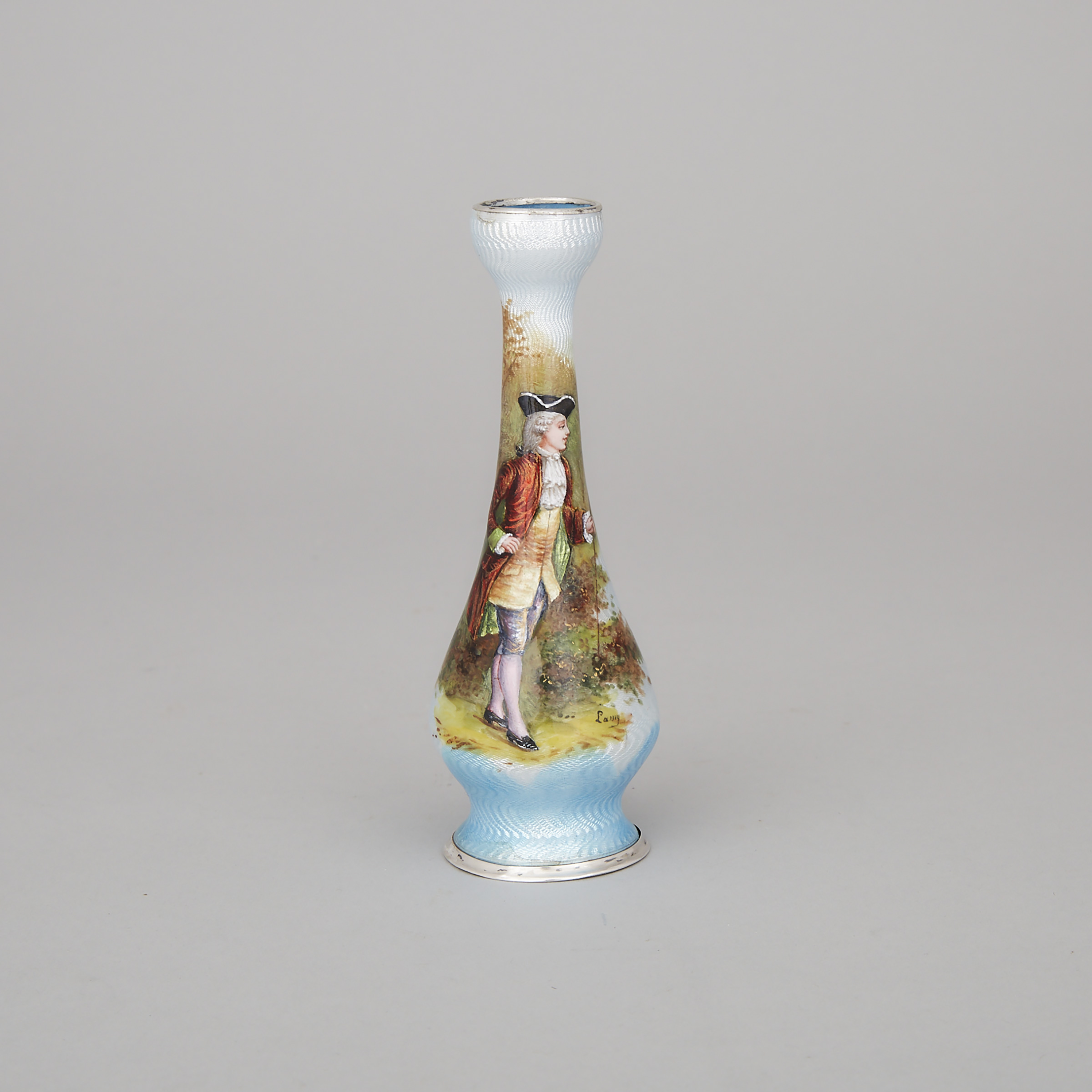 Limoges Guilloché Enamelled Silver Bud Vase, c.1900