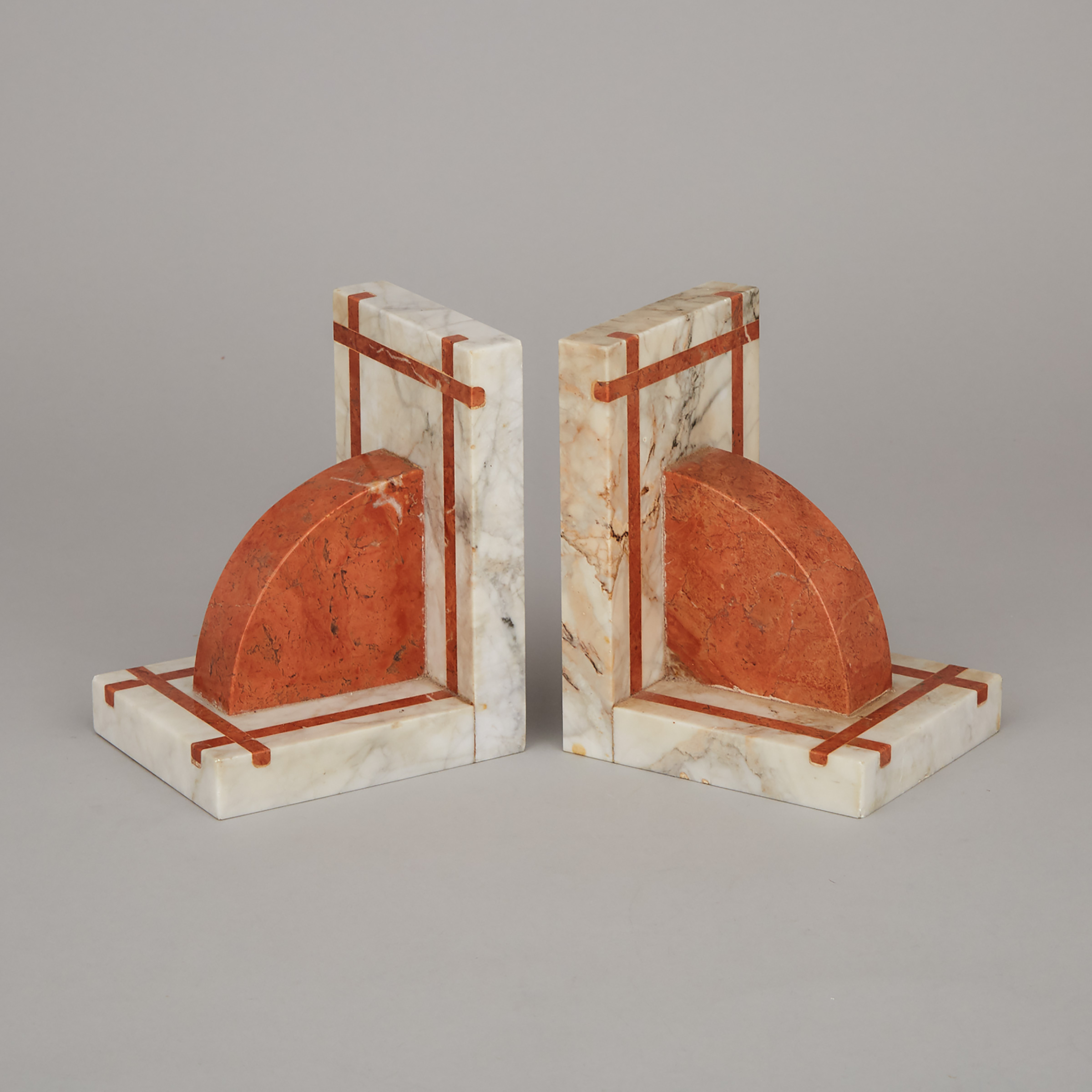 Pair of Italian Art Deco Inlaid Marble Bookends, c.1925
