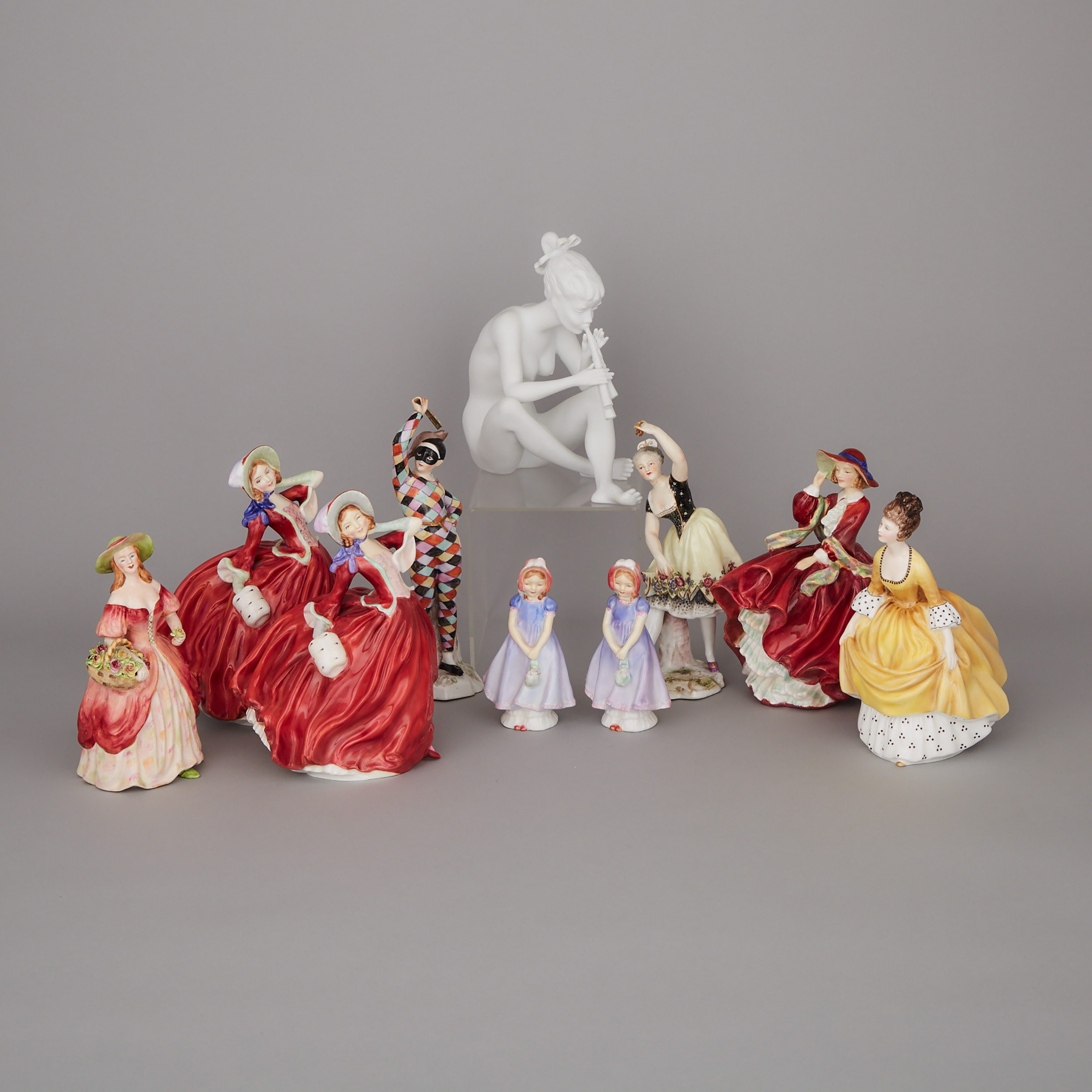 Ten Royal Doulton, Adderley, and Continental Porcelain Figures, 20th century