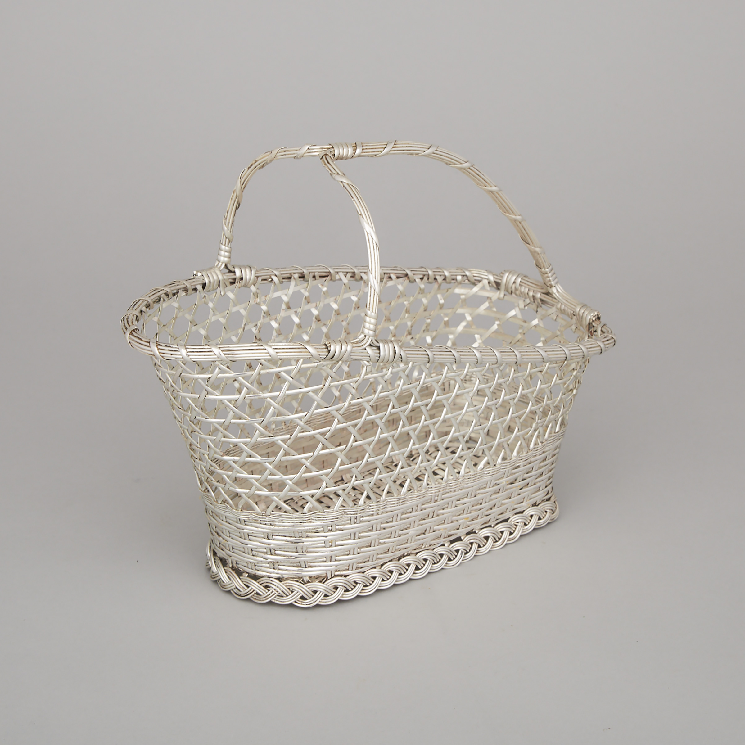 French Silver Plated Woven Wine Basket, Christofle, 20th century