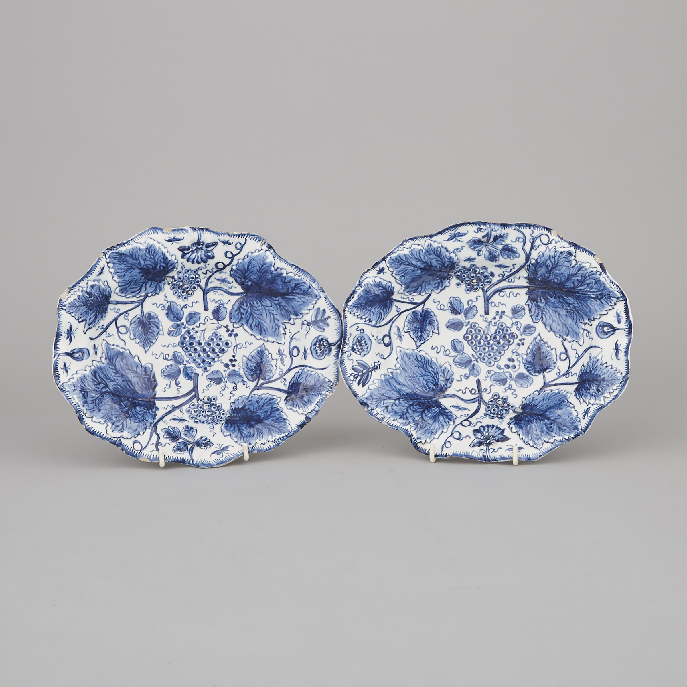 Pair of Bow Blue and White Moulded Oval Dishes, c.1765