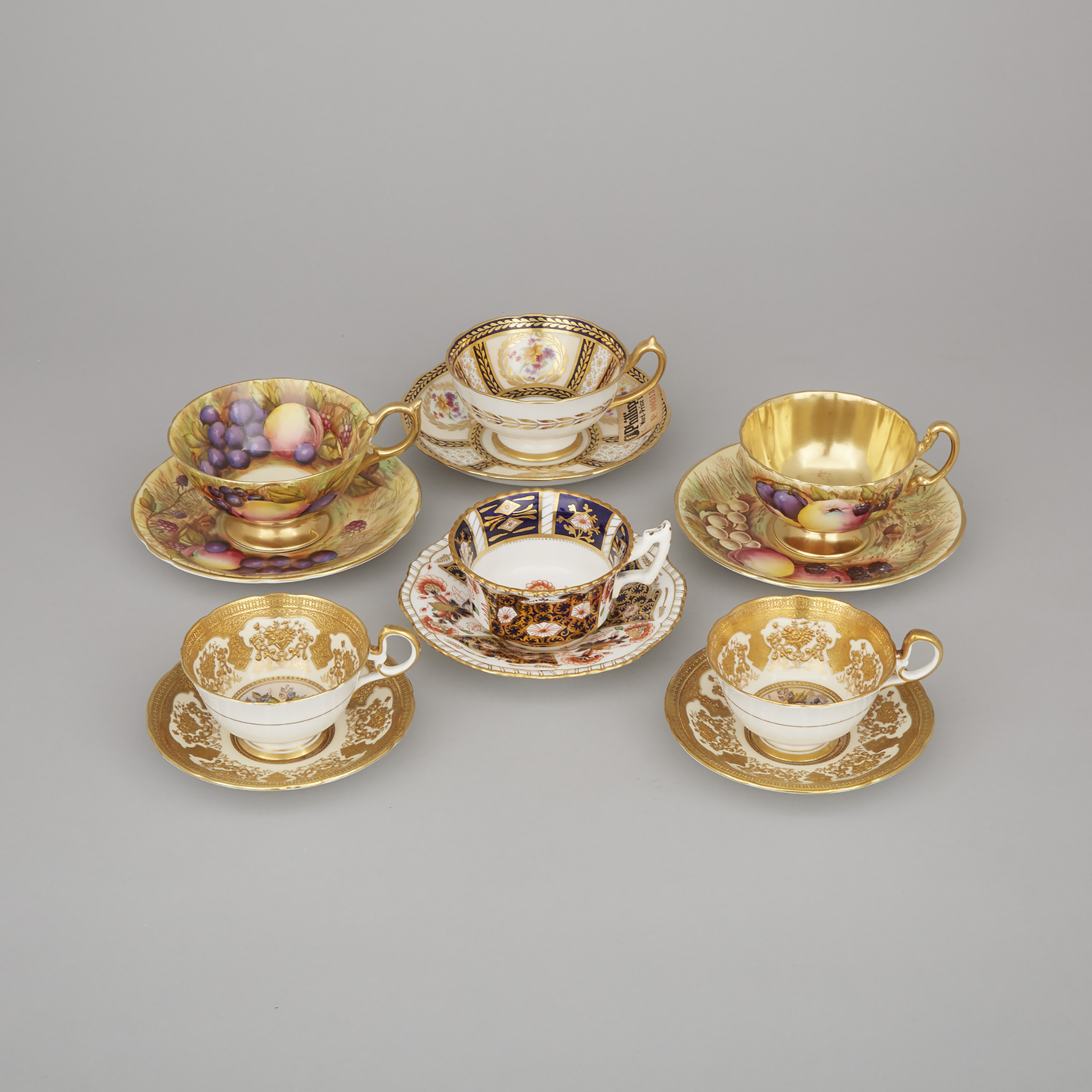 Six Various Aynsley, Royal Paragon and Coalport Tea Cups and Saucers, 20th century
