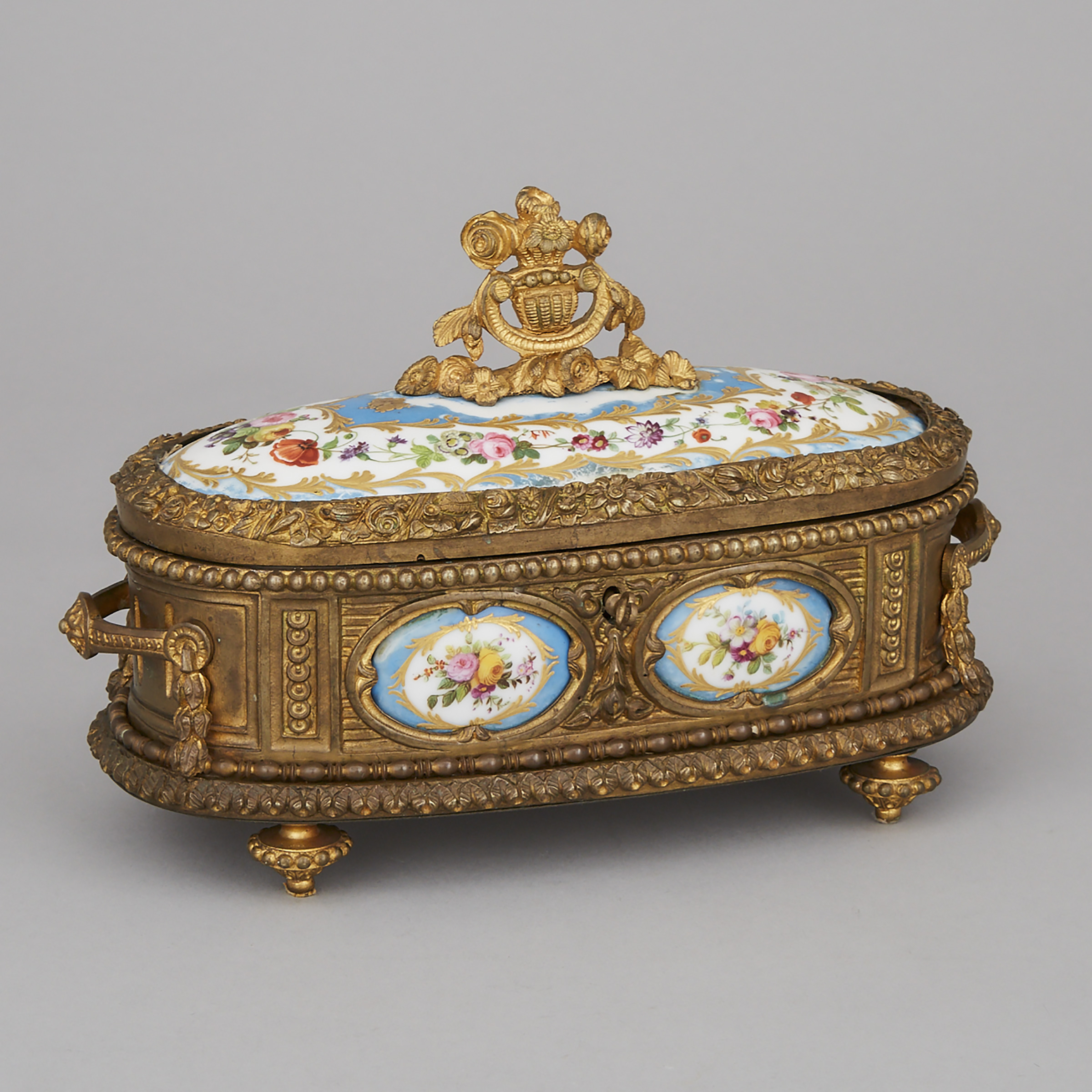 French 'Sèvres' Porcelain Mounted Gilt Bronze Oval Casket, late 19th century