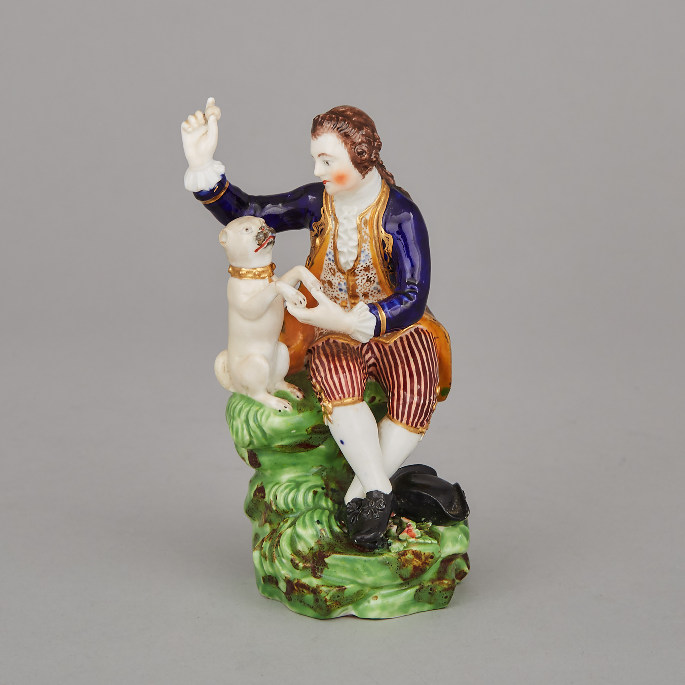 Bloor Derby Figure of a Seated Man with Pug Dog, c.1820